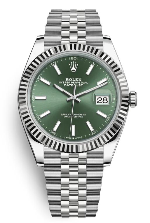 New Rolex Datejust 41 126334 18K Fluted Mint Green Dial Jubilee