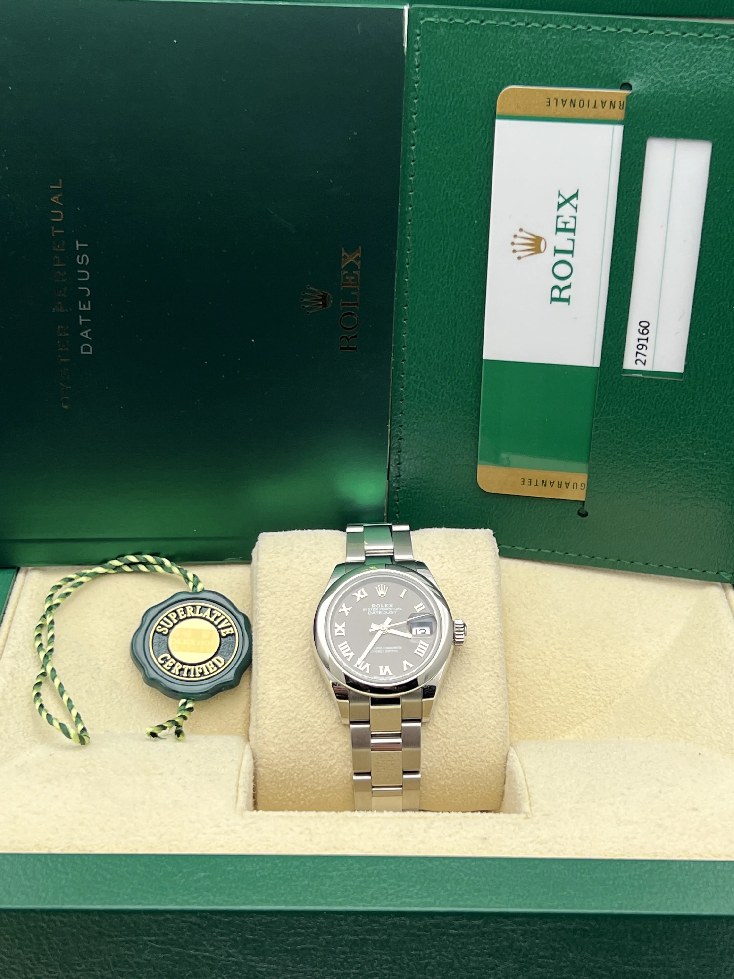 Rolex Lady Datejust 28mm 279160 Dark Grey Roman Numeral Dial Box