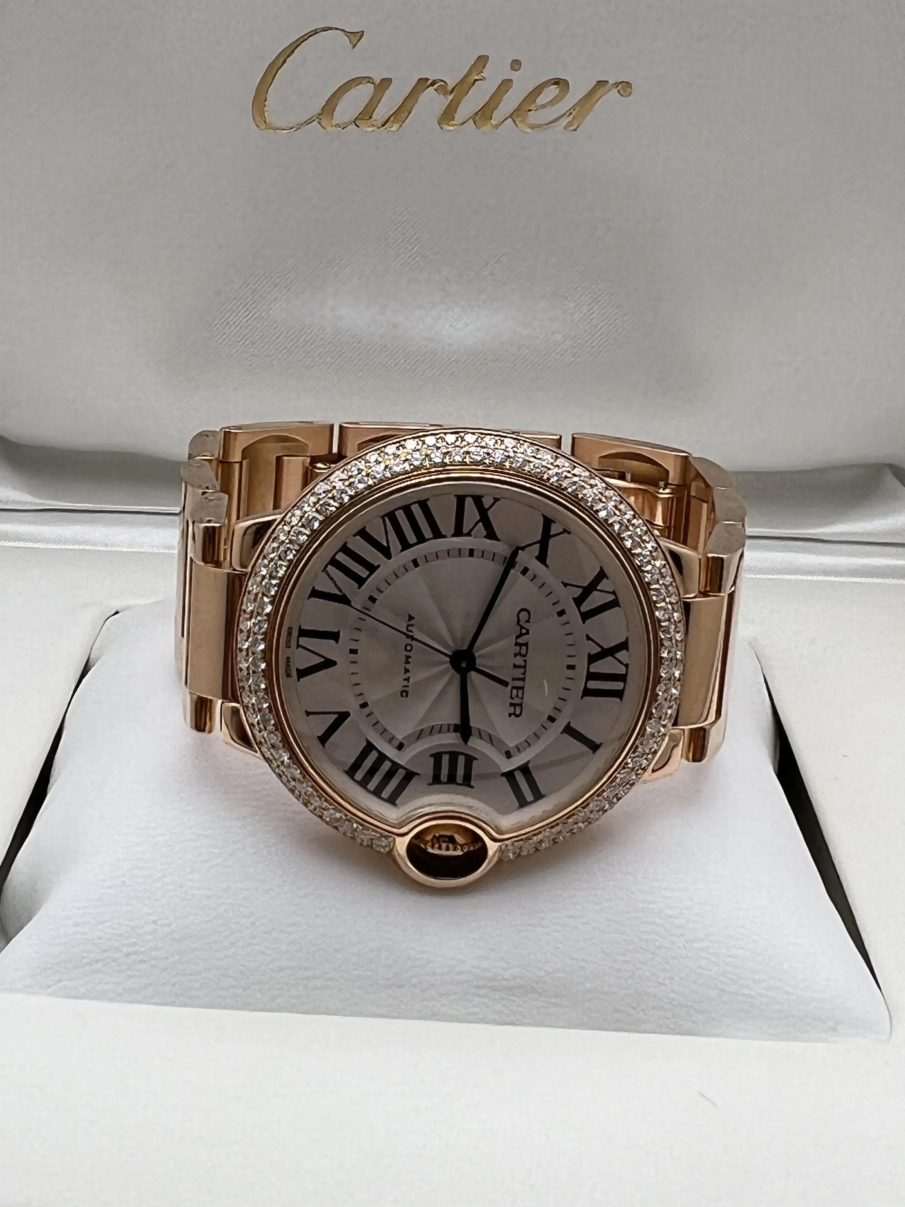 Cartier Ballon Bleu 36mm 18K Rose Gold Custom 2 CTW Diamond Bezel