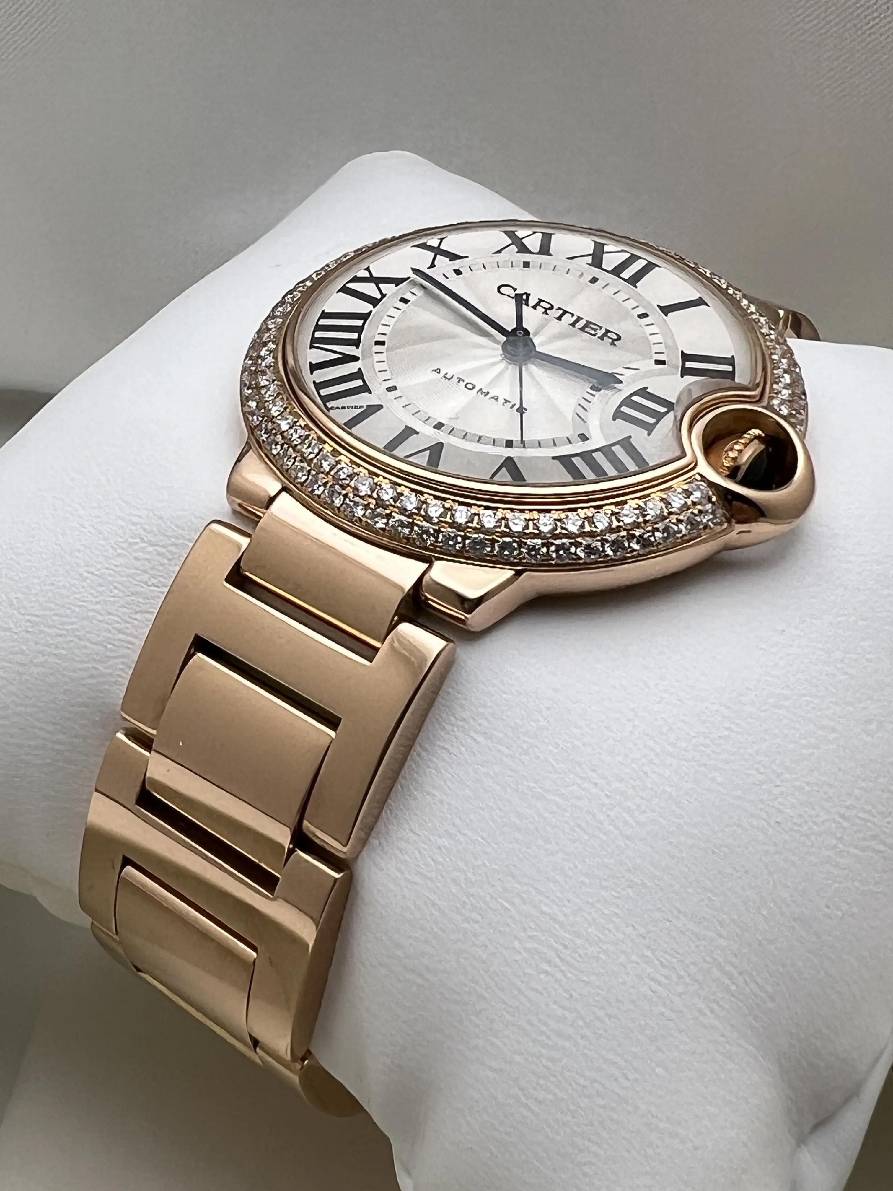 Cartier Ballon Bleu 36mm 18K Rose Gold Custom 2 CTW Diamond Bezel