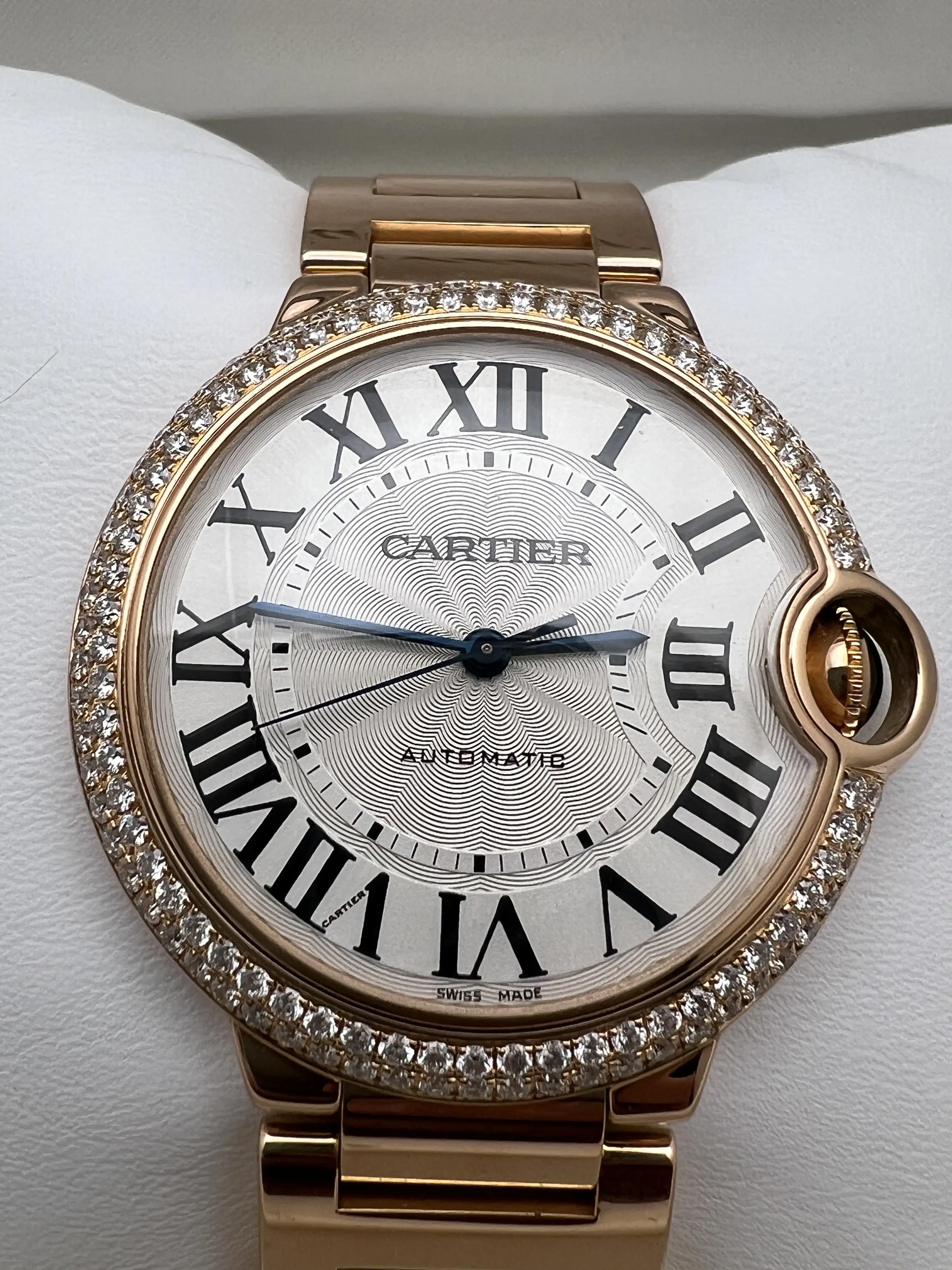 カルティエ　ゴン Cartier Ballon Bleu 36mm 18K Rose Gold Custom 2 CTW Diamond Bezel
