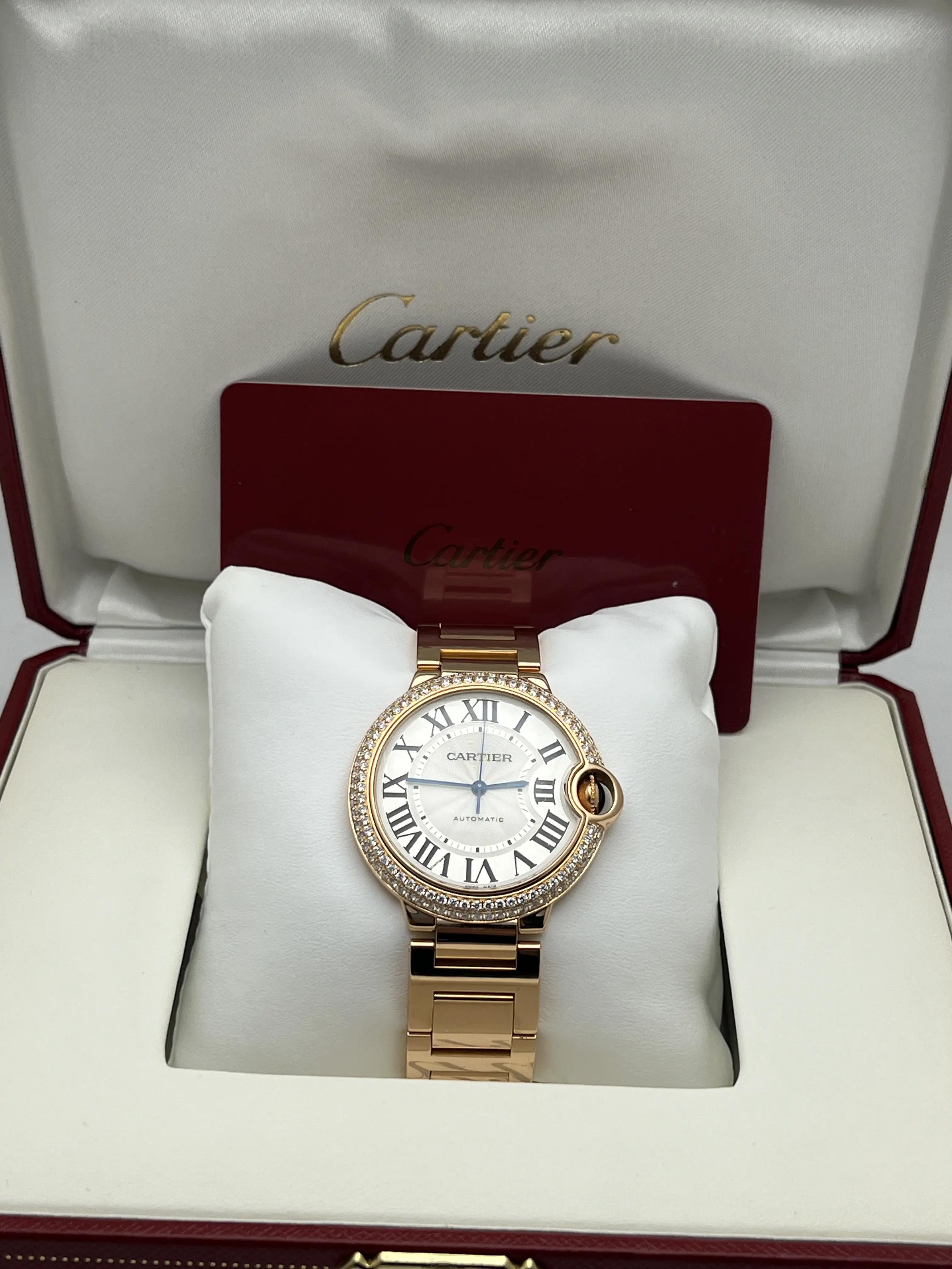 Cartier Ballon Bleu 36mm 18K Rose Gold Custom 2 CTW Diamond Bezel