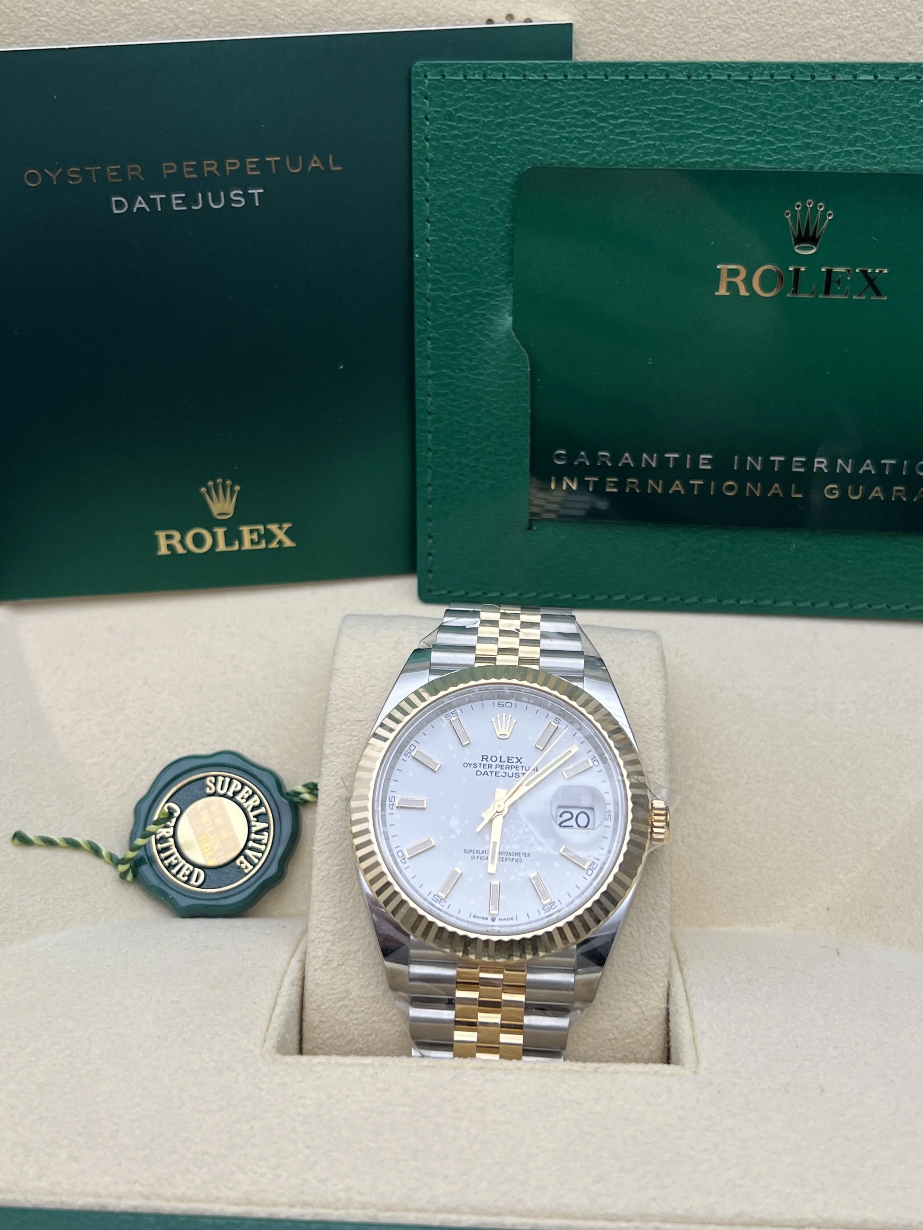 New Rolex Datejust 41 126333 18K Gold Steel Fluted White 