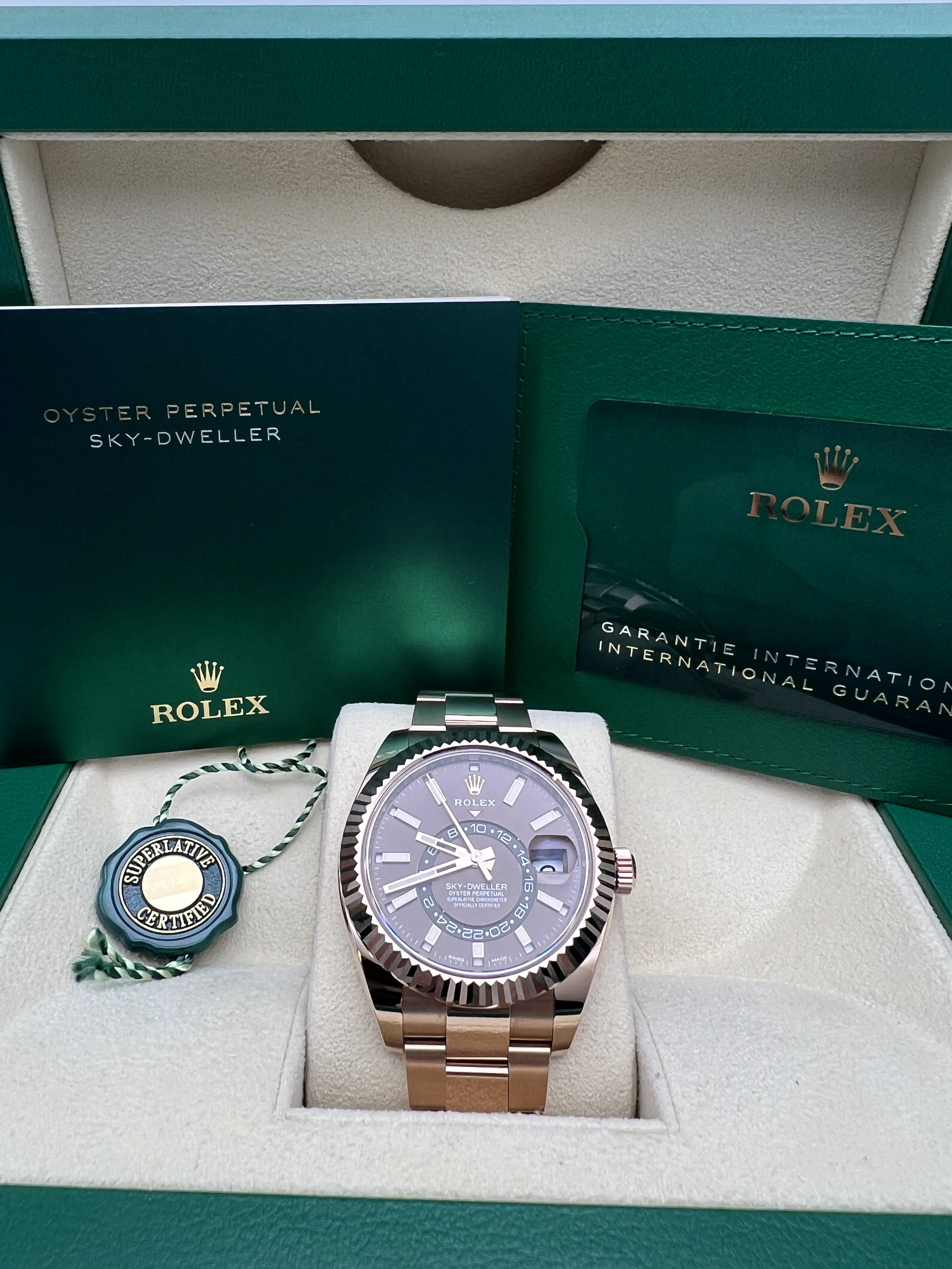 Rolex Sky-Dweller 42mm 326935 18K Rose Gold Chocolate Dial Box