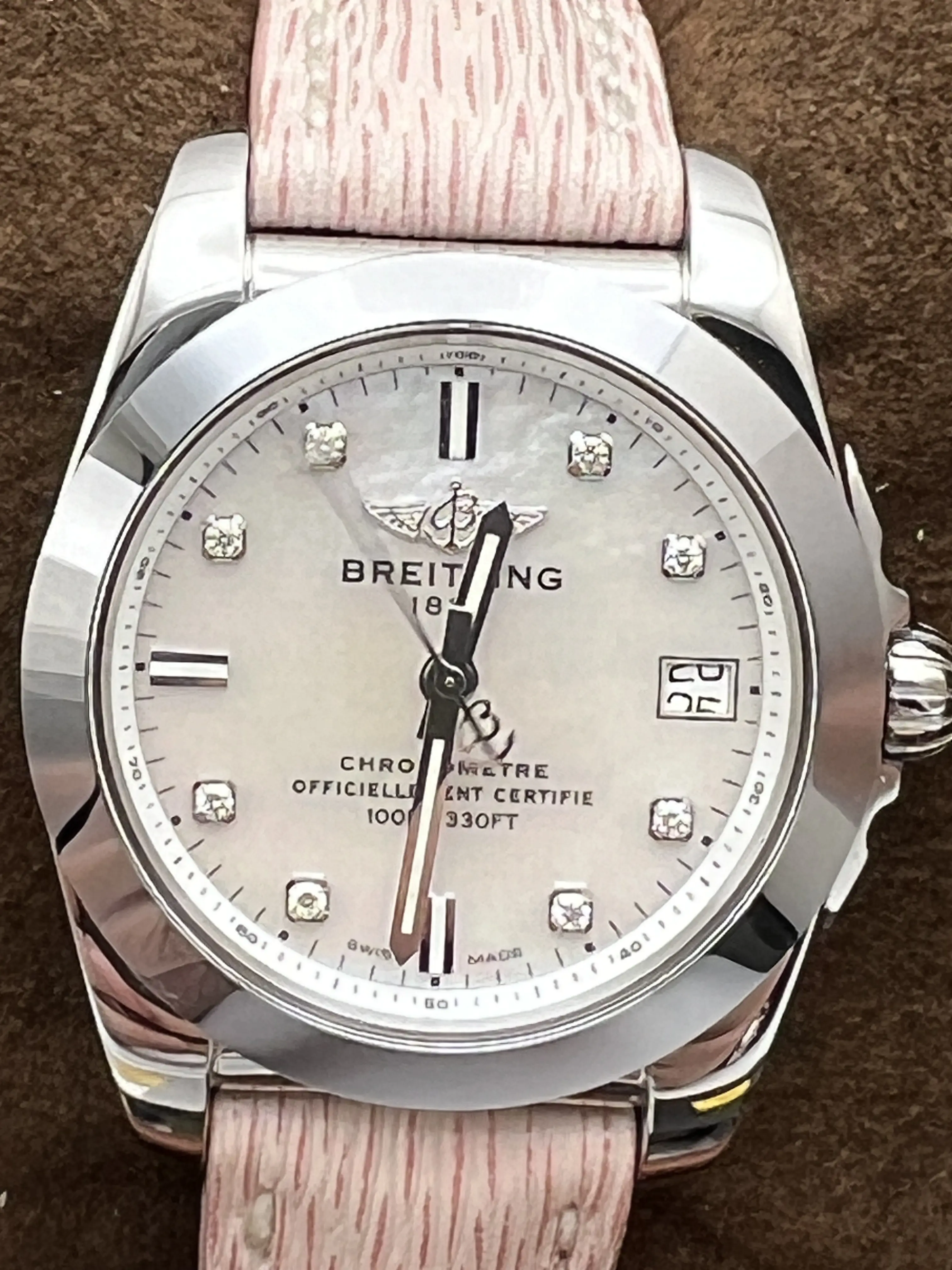 Breitling Galactic 36 Sleek Mother Of Pearl Diamond Dial W7433012