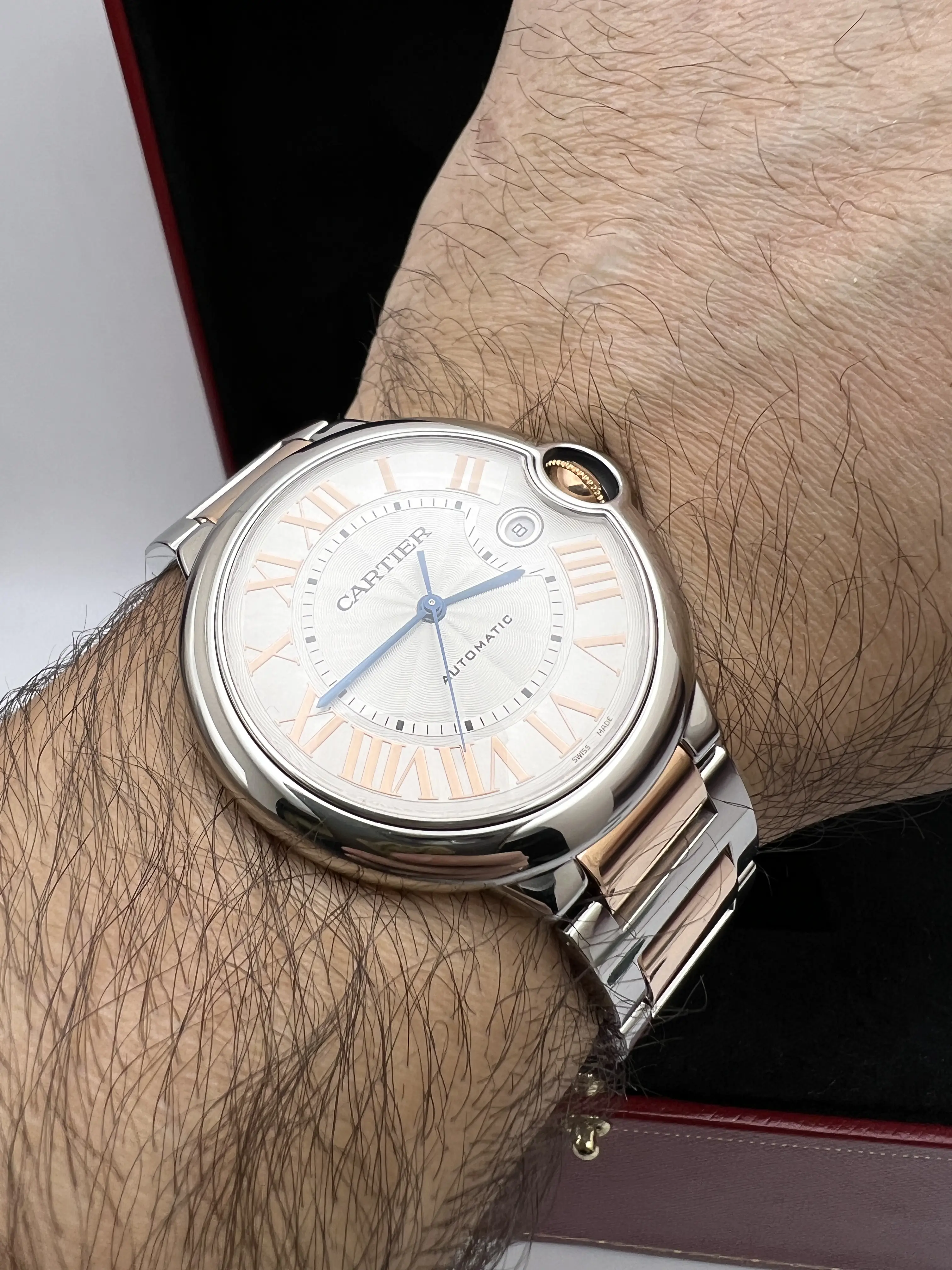 Cartier Ballon Bleu 42mm 18K Rose Gold & Steel Silver Roman