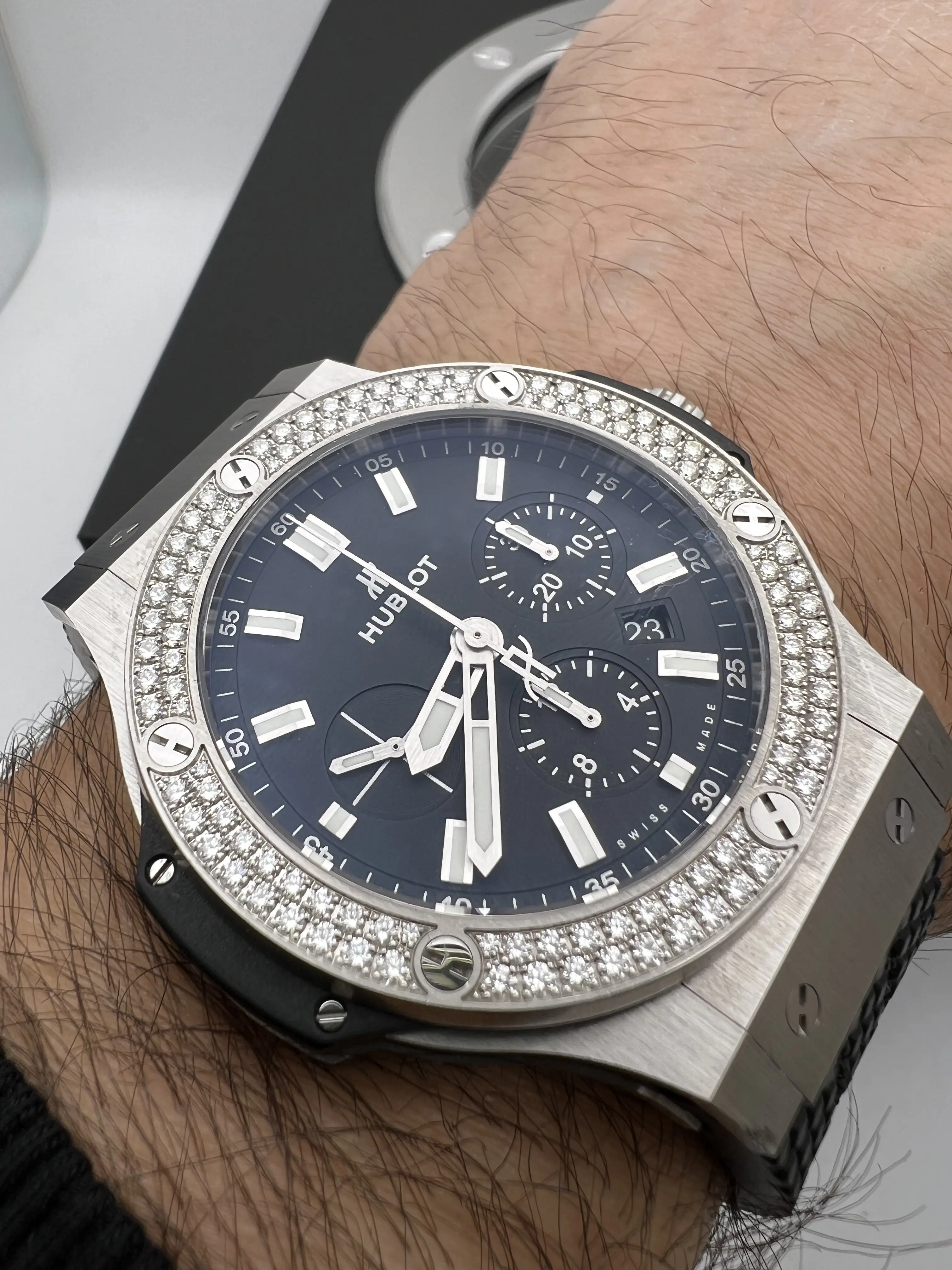 Hublot 44mm Big Bang Factory Diamond Bezel SS Ti Watch Box 301.SX