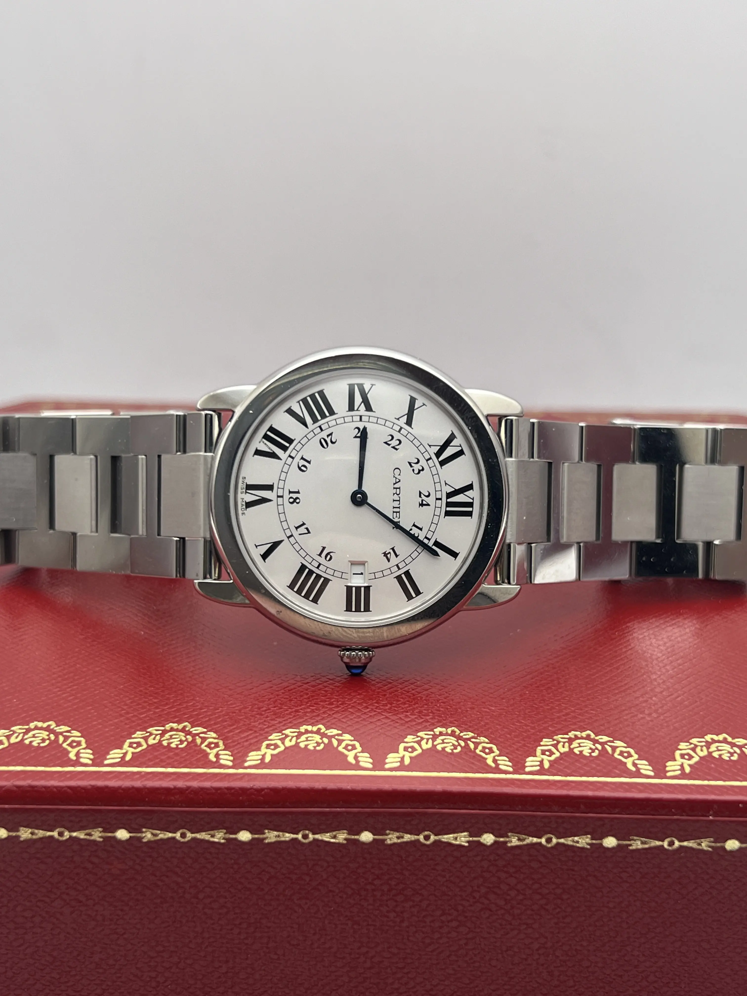 Cartier Rondo Solo 36mm W6701005 Quartz Silver Dial Watch Box 