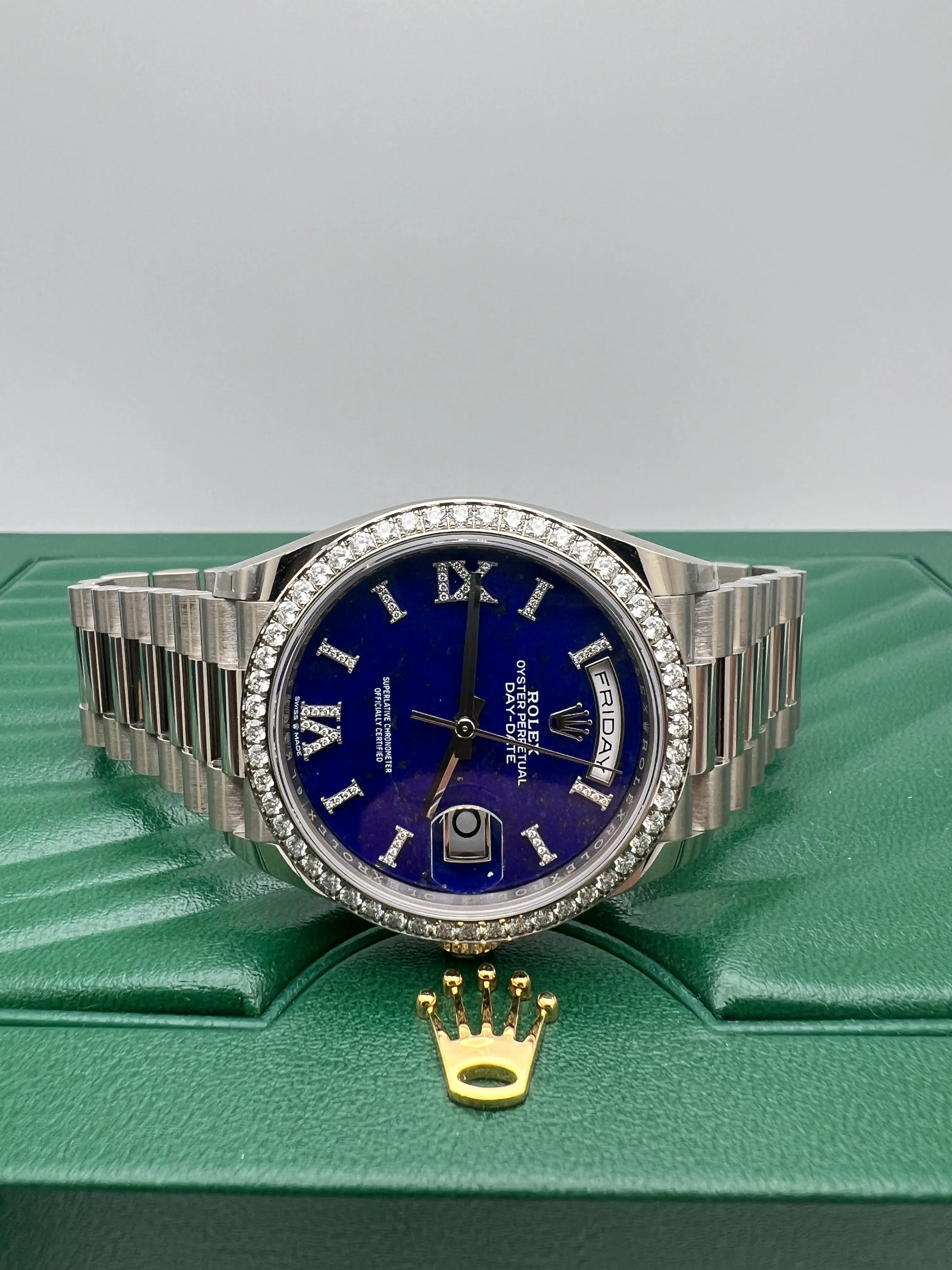 RARE New Rolex Day-Date 36 128349RBR 18K Gold Blue Lapis