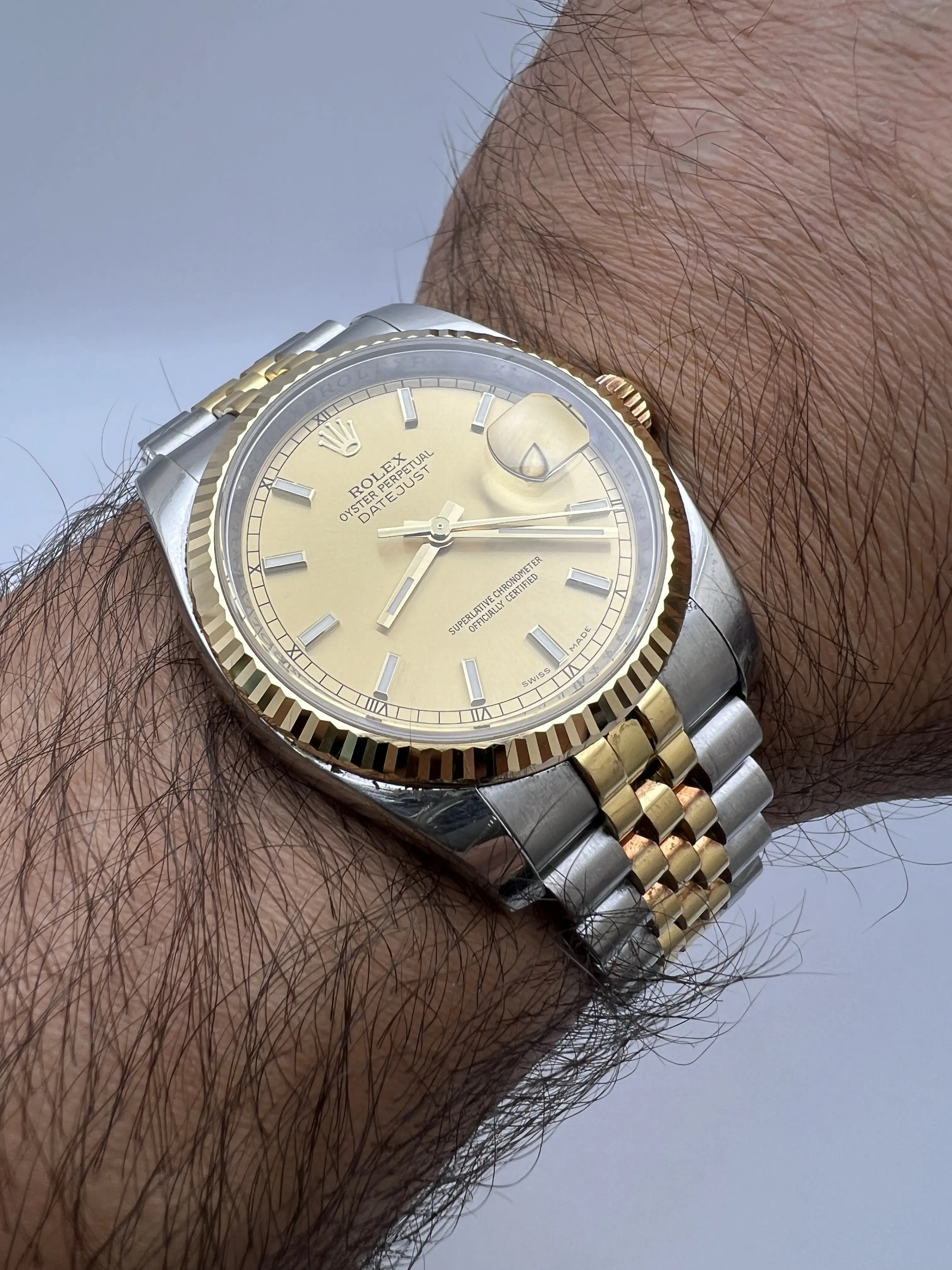 Rolex Datejust 36mm 116233 18K Fluted Champagne Stick Jubilee