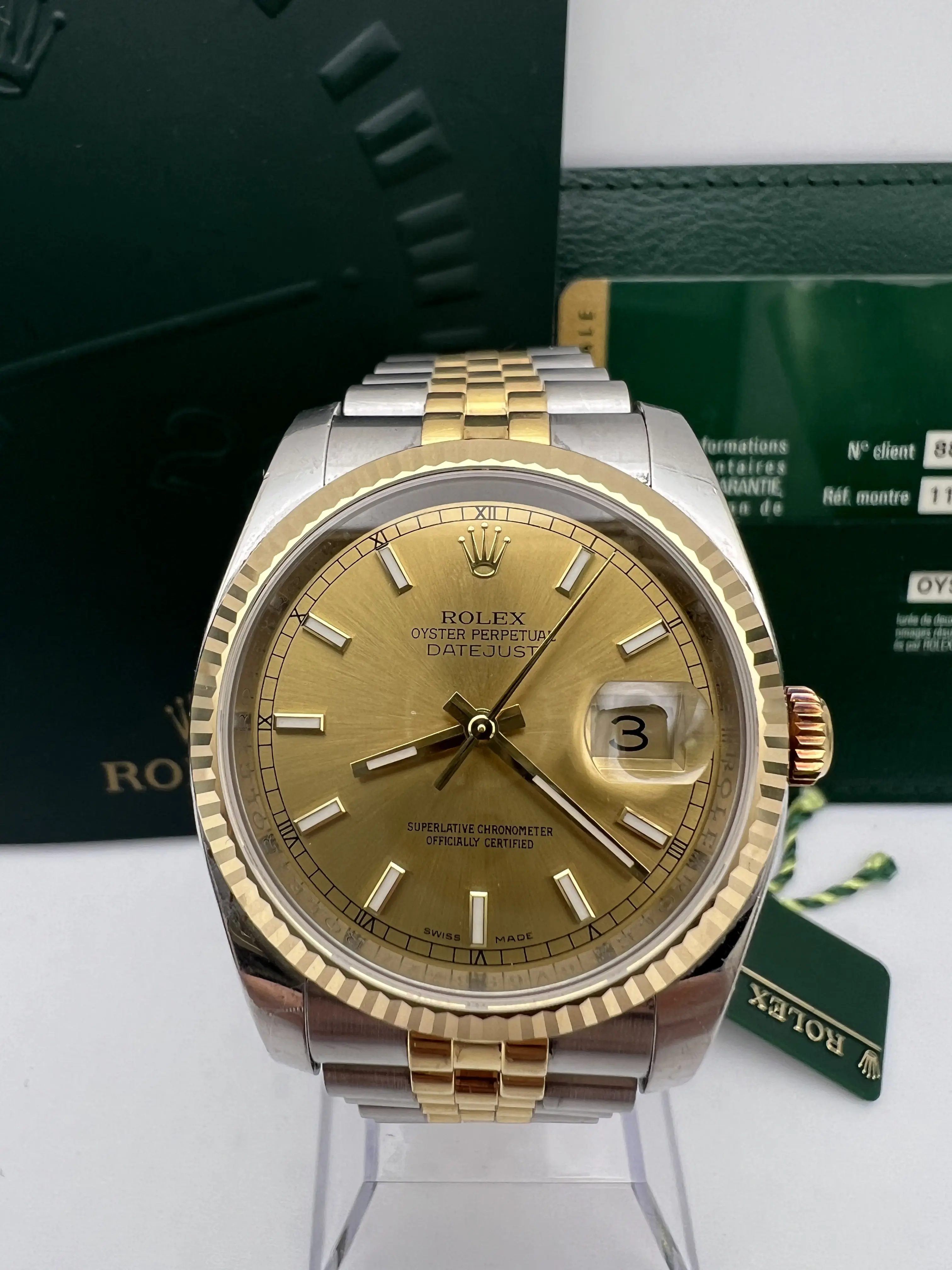 Rolex Datejust 36mm 116233 18K Fluted Champagne Stick Jubilee