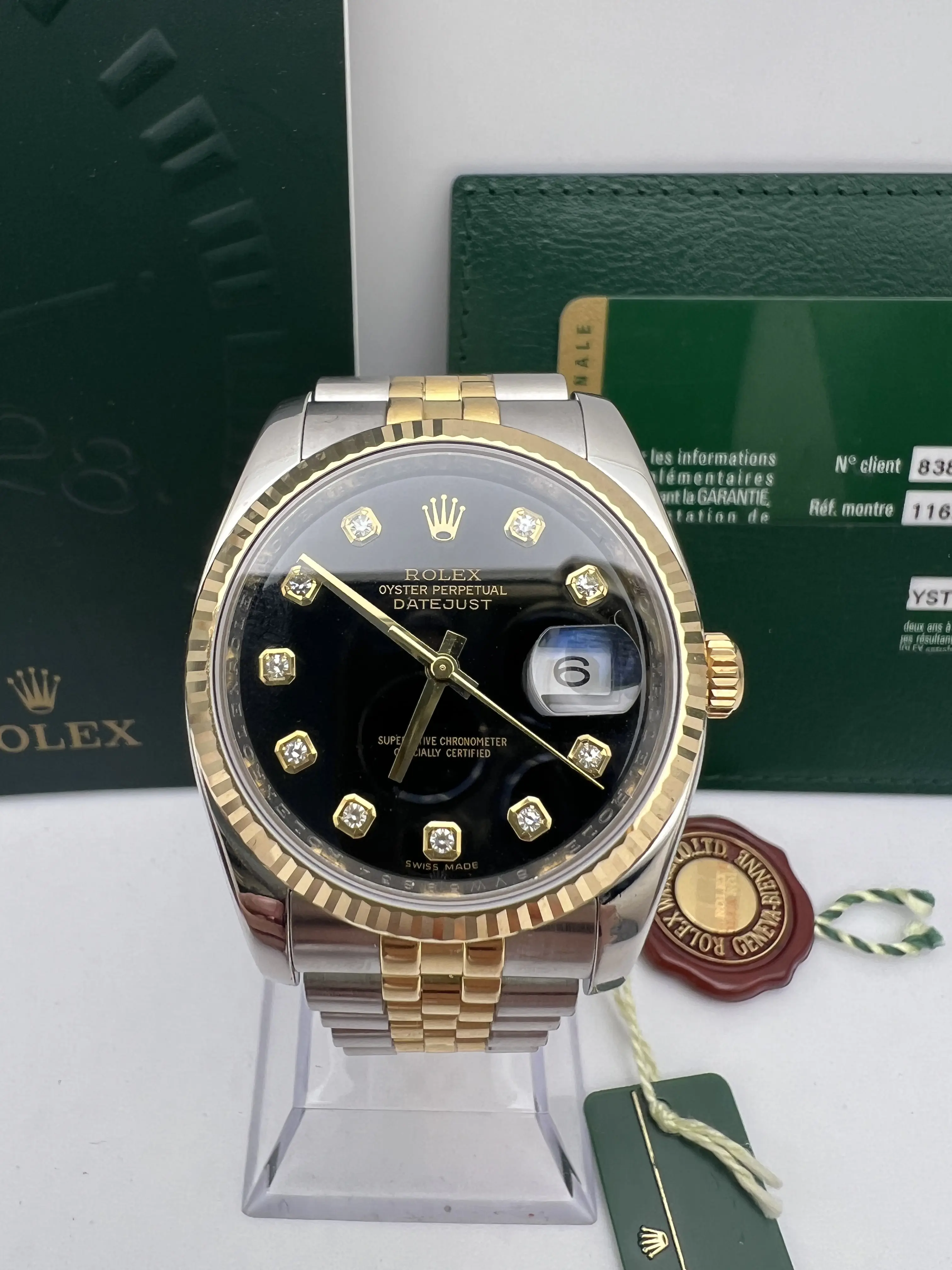 7️⃣ Rolex Datejust 36mm 116233G 18K Fluted Black Diamond Dial