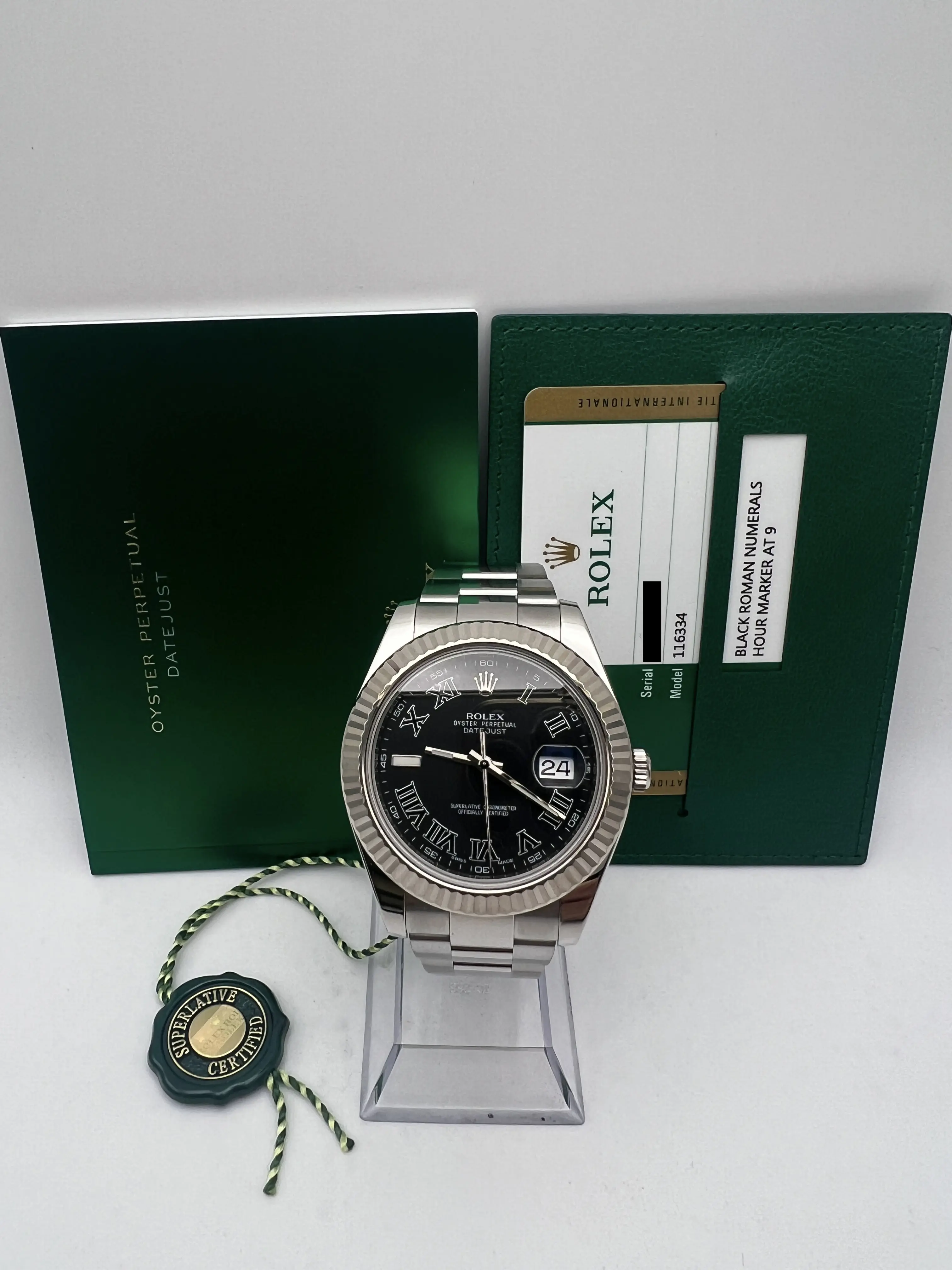 Rolex Datejust II 41 116634 18K Fluted Black Roman Numerals Dial