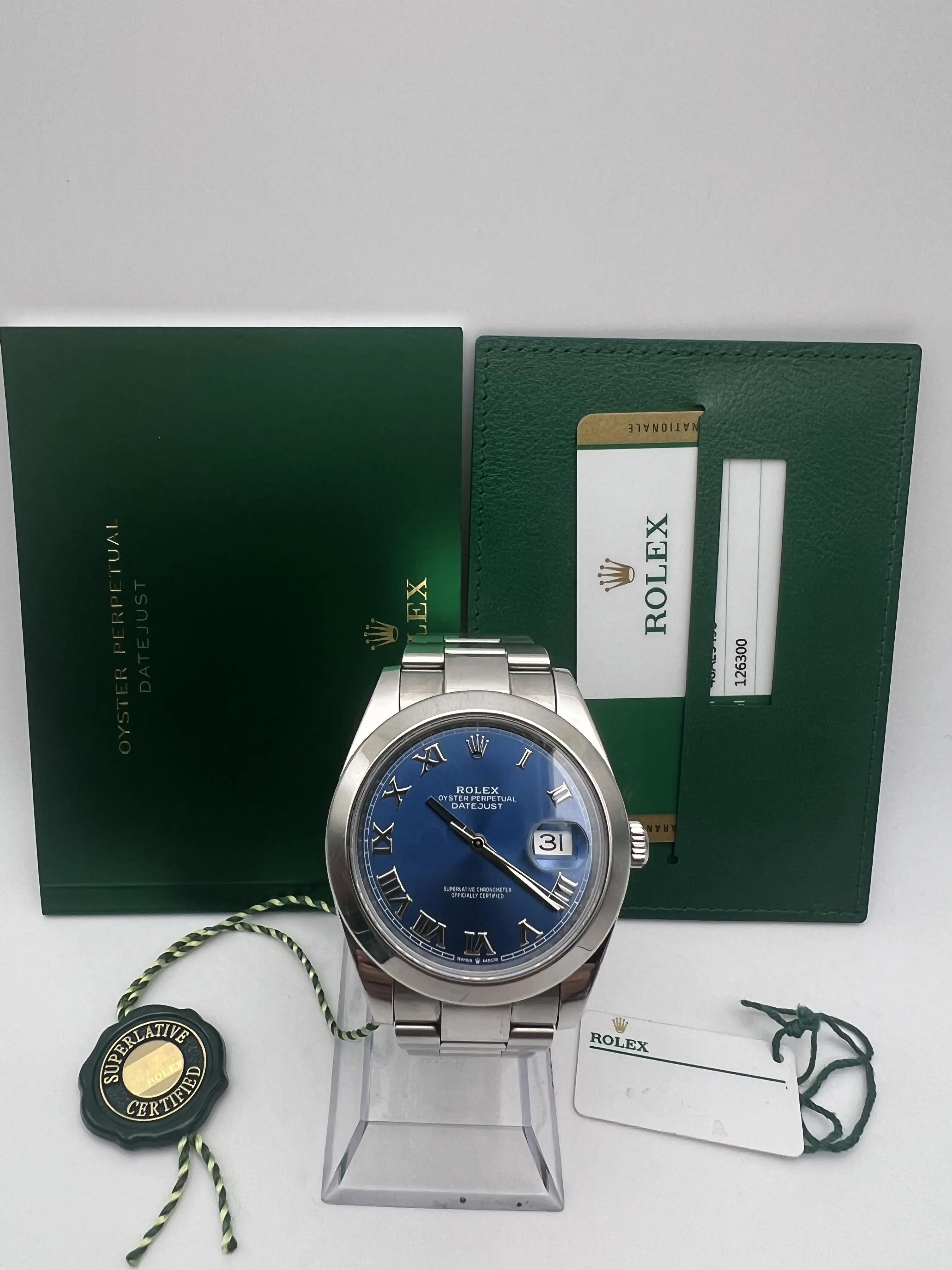 Rolex Datejust 41 126300 Blue Roman Numeral Dial Smooth Bezel