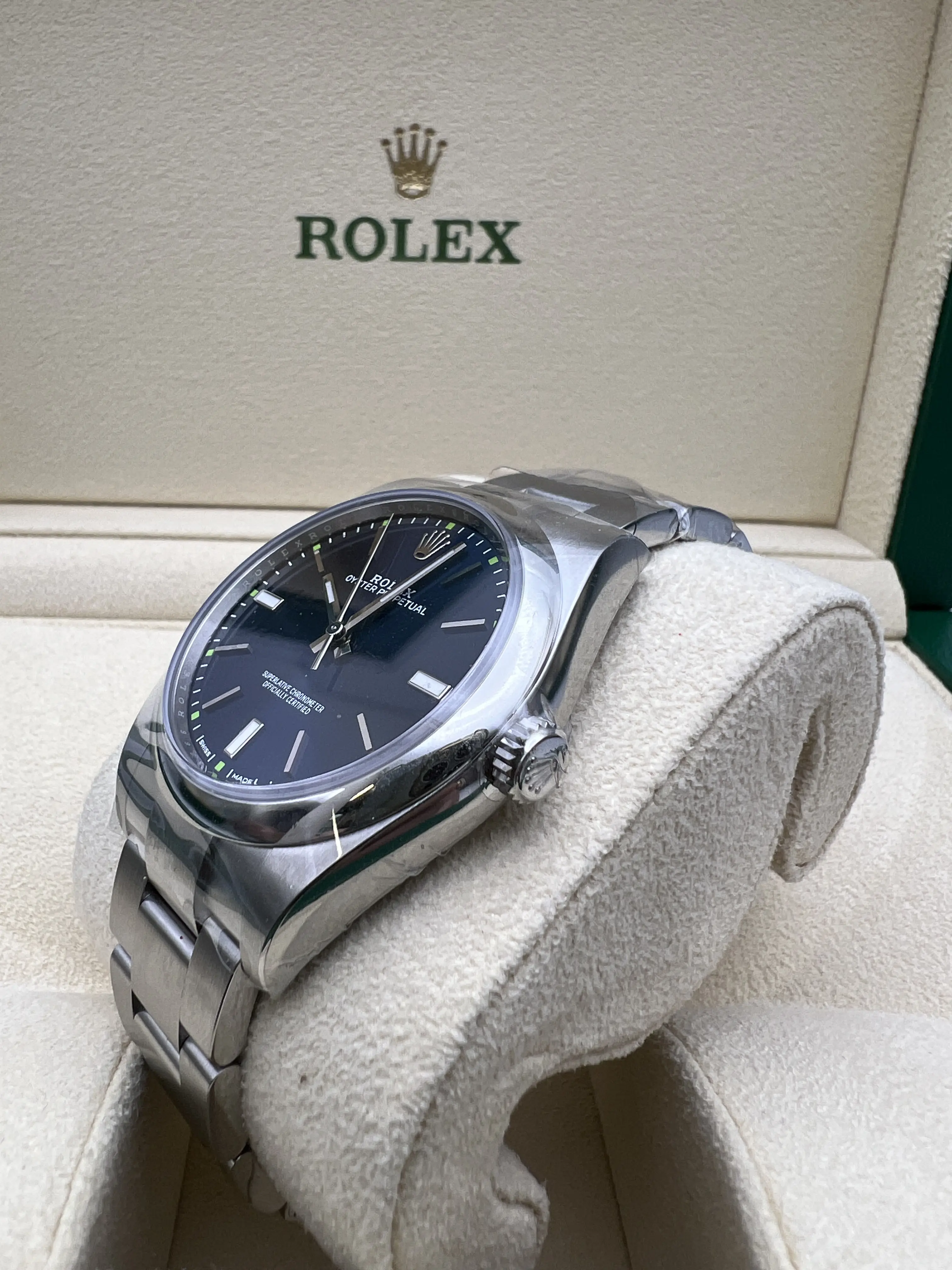 New Stickered Rolex Oyster Perpetual 39mm 114300 Blue Dial Box