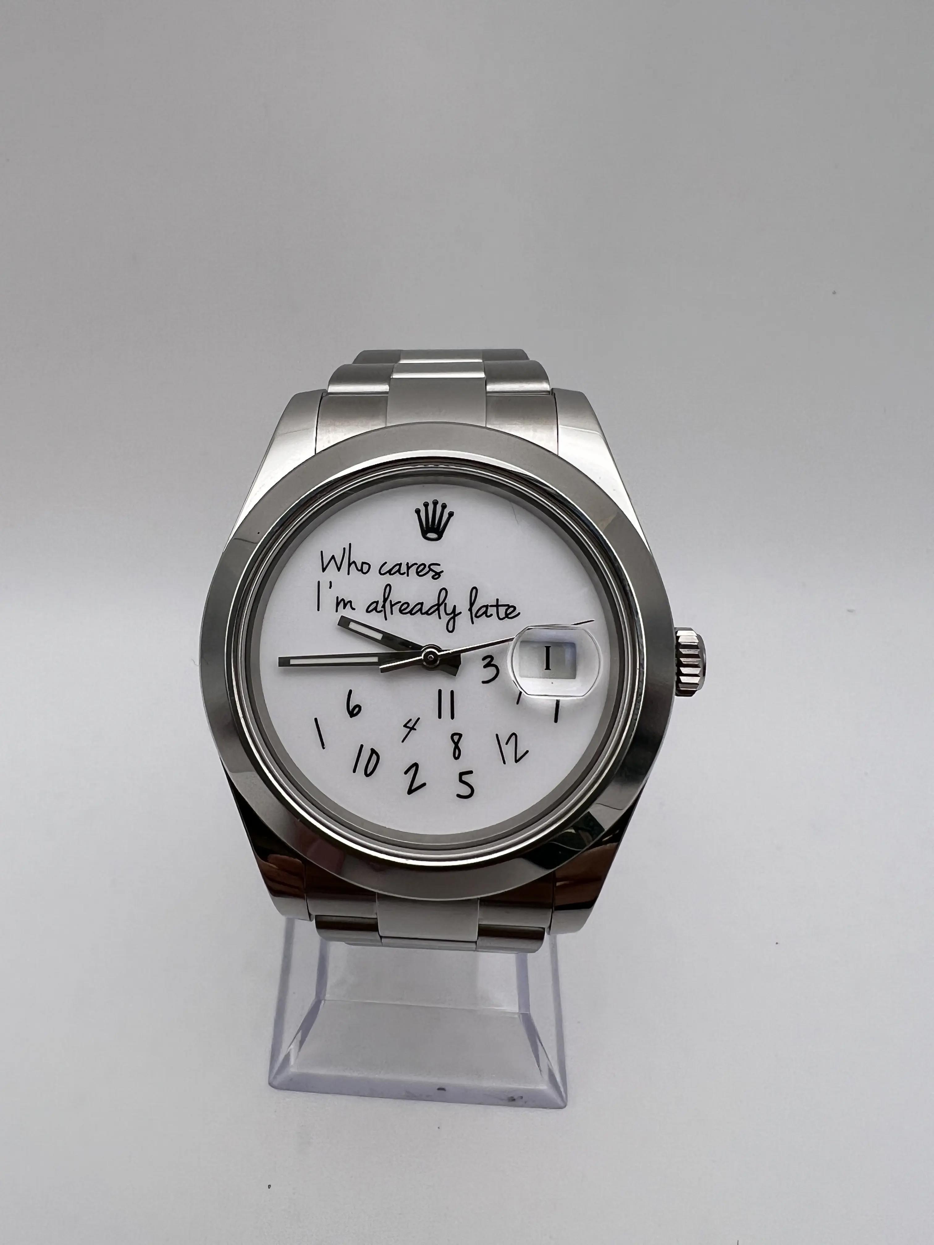 ミルク様 Rolex Datejust 41mm 116300 Custom Who Cares I'm Already Late White