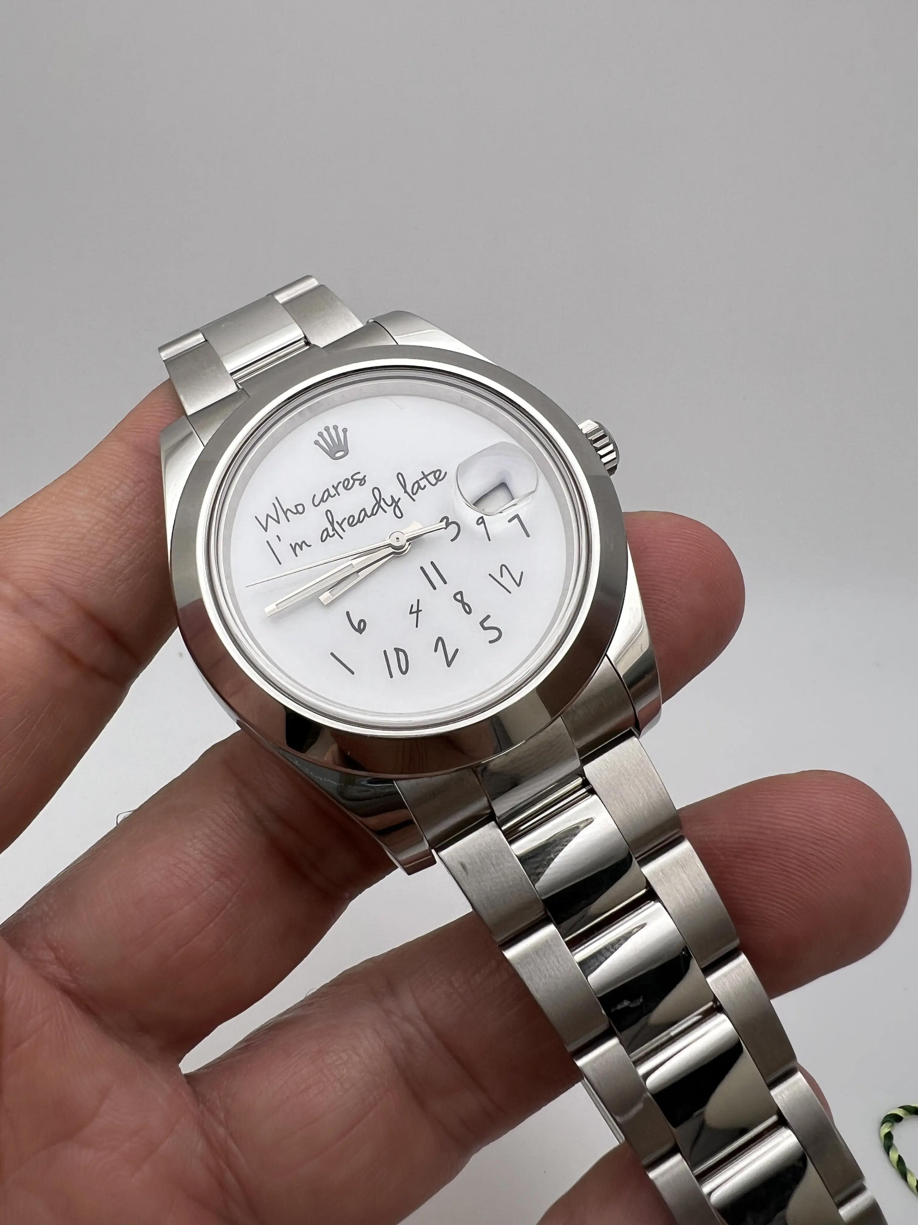 Rolex Datejust 41mm 116300 Custom Who Cares I'm Already Late White