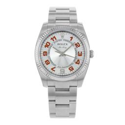 Rolex Air-King 114234 34mm 18K Fluted Silver Orange Arabic Dial