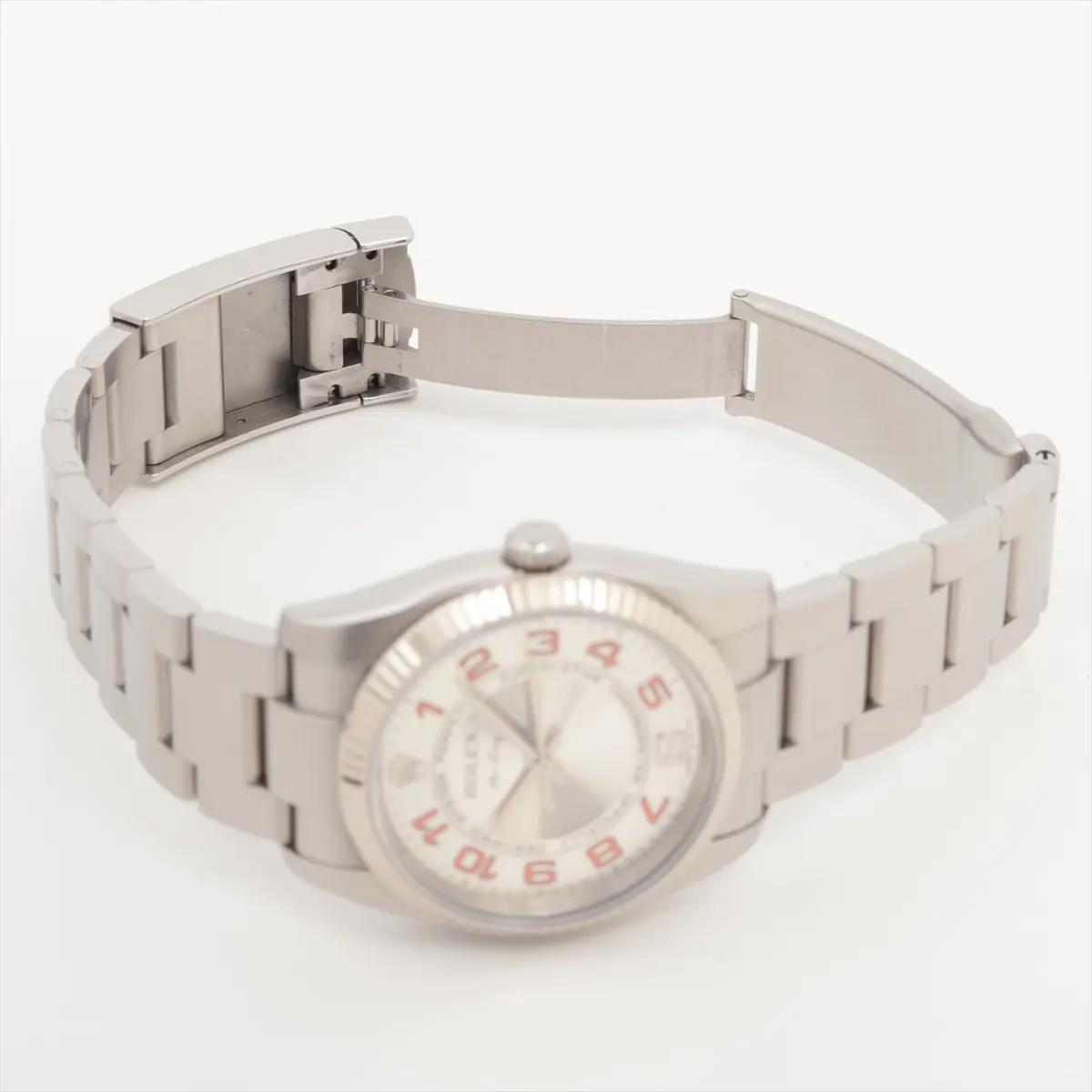 Rolex Air-King 114234 34mm 18K Fluted Silver Orange Arabic Dial