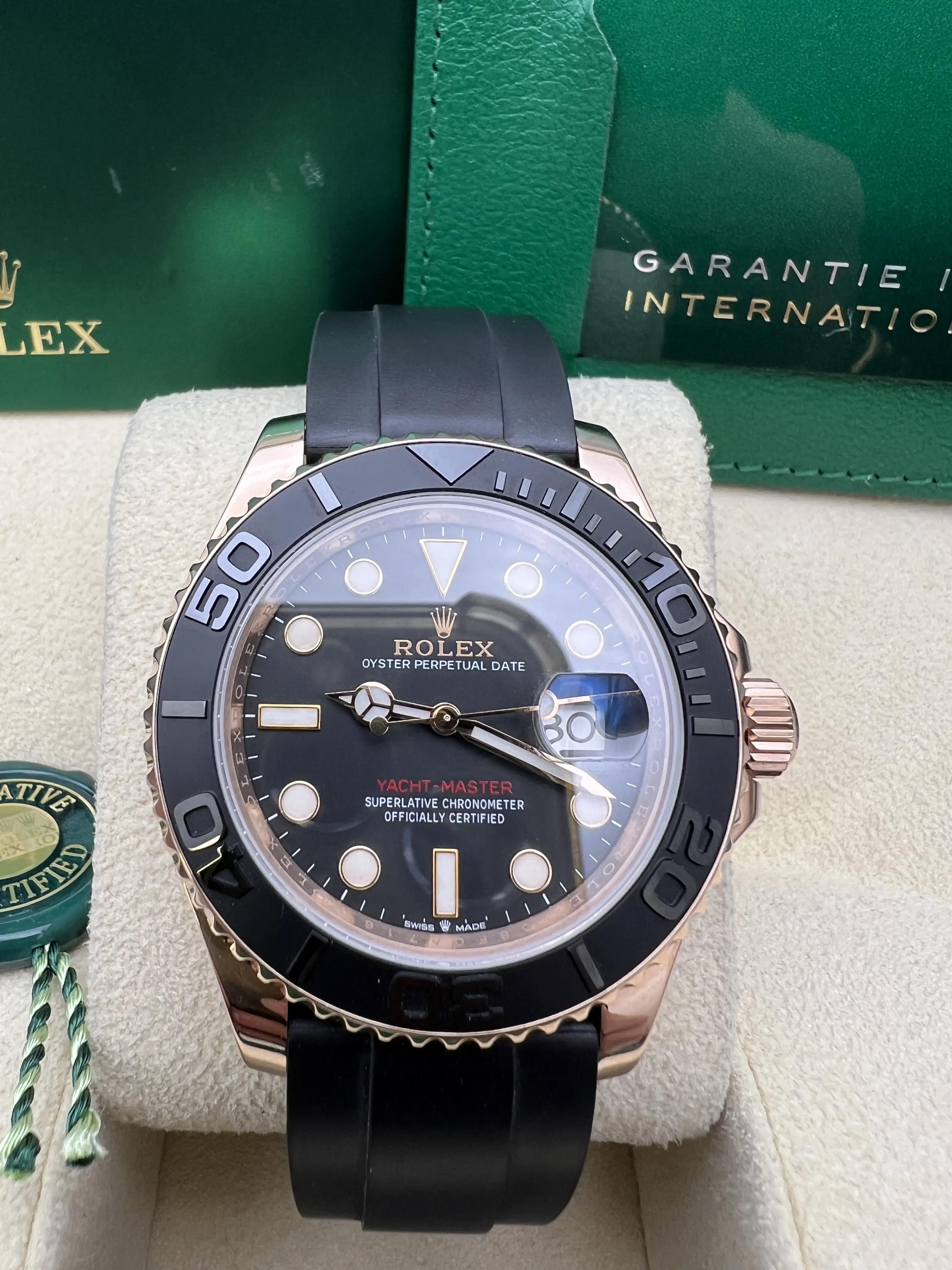 Rolex Yacht‑Master 40mm 126655 18K Rose Gold Black Dial Oysterflex