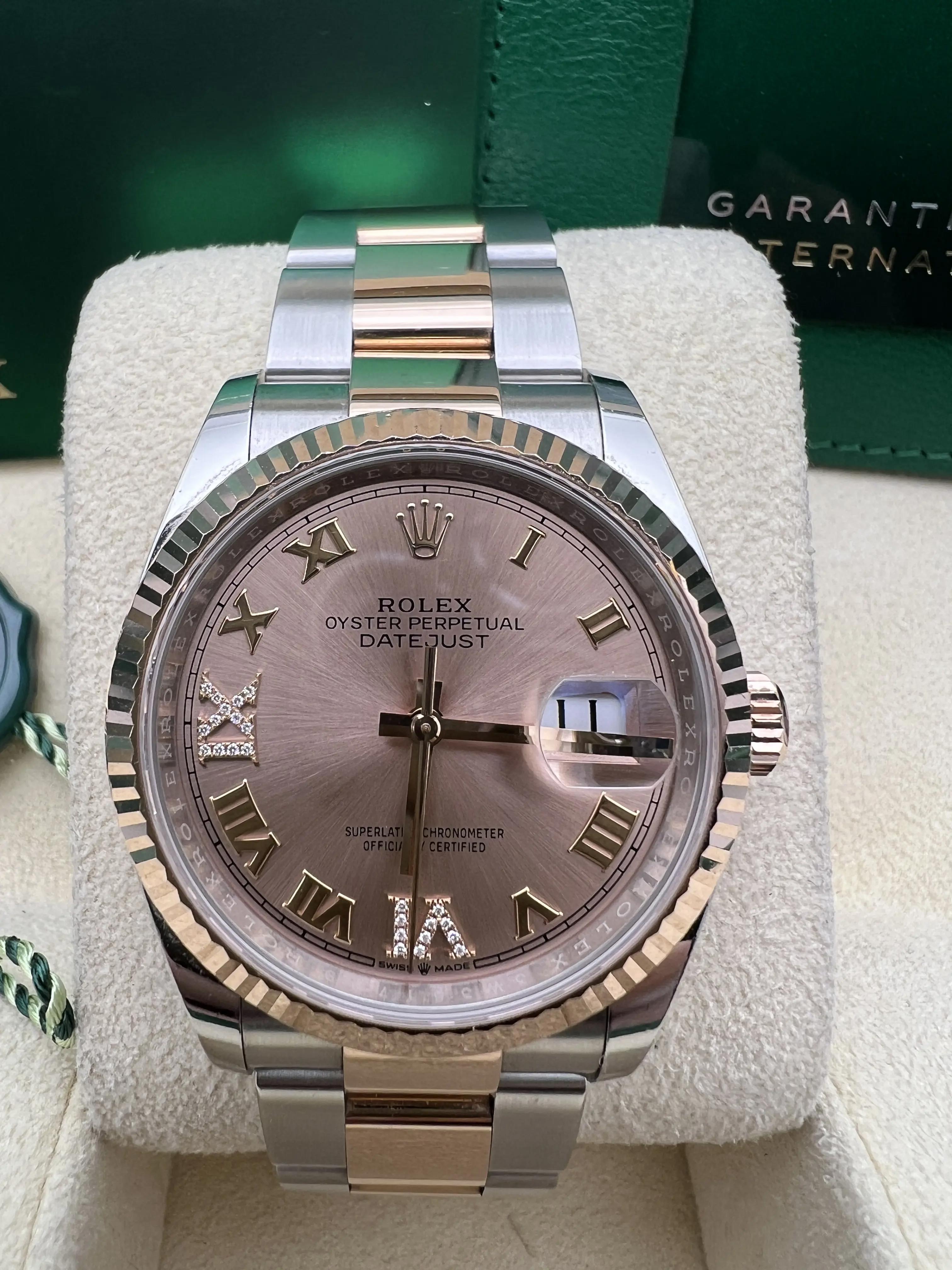 Rolex Datejust 36 126231 18K Rose Pink VI IX 6+9 Diamond Dial