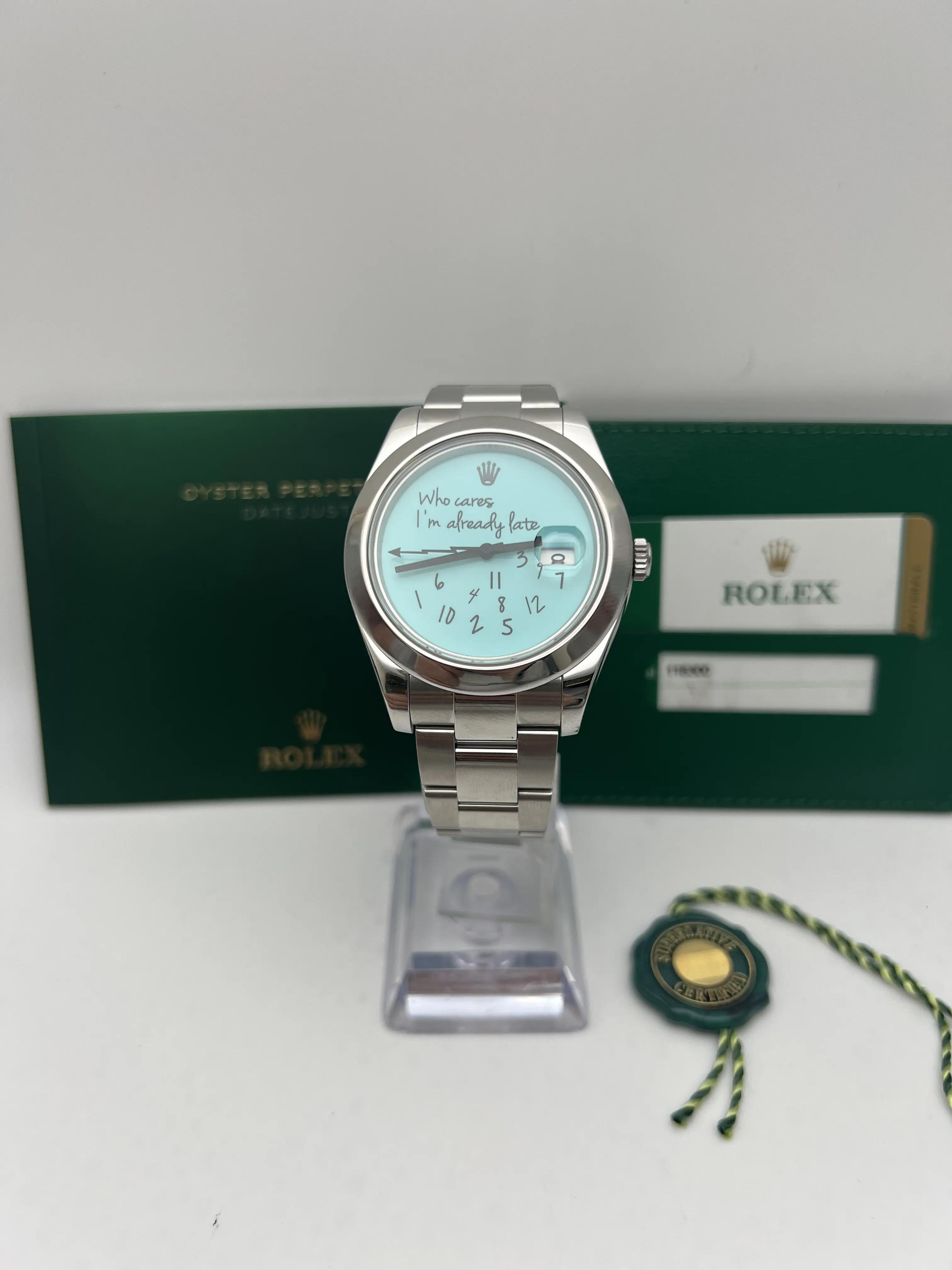 Rolex Datejust 41mm 116300 Who Cares I'm Already Late Turquoise