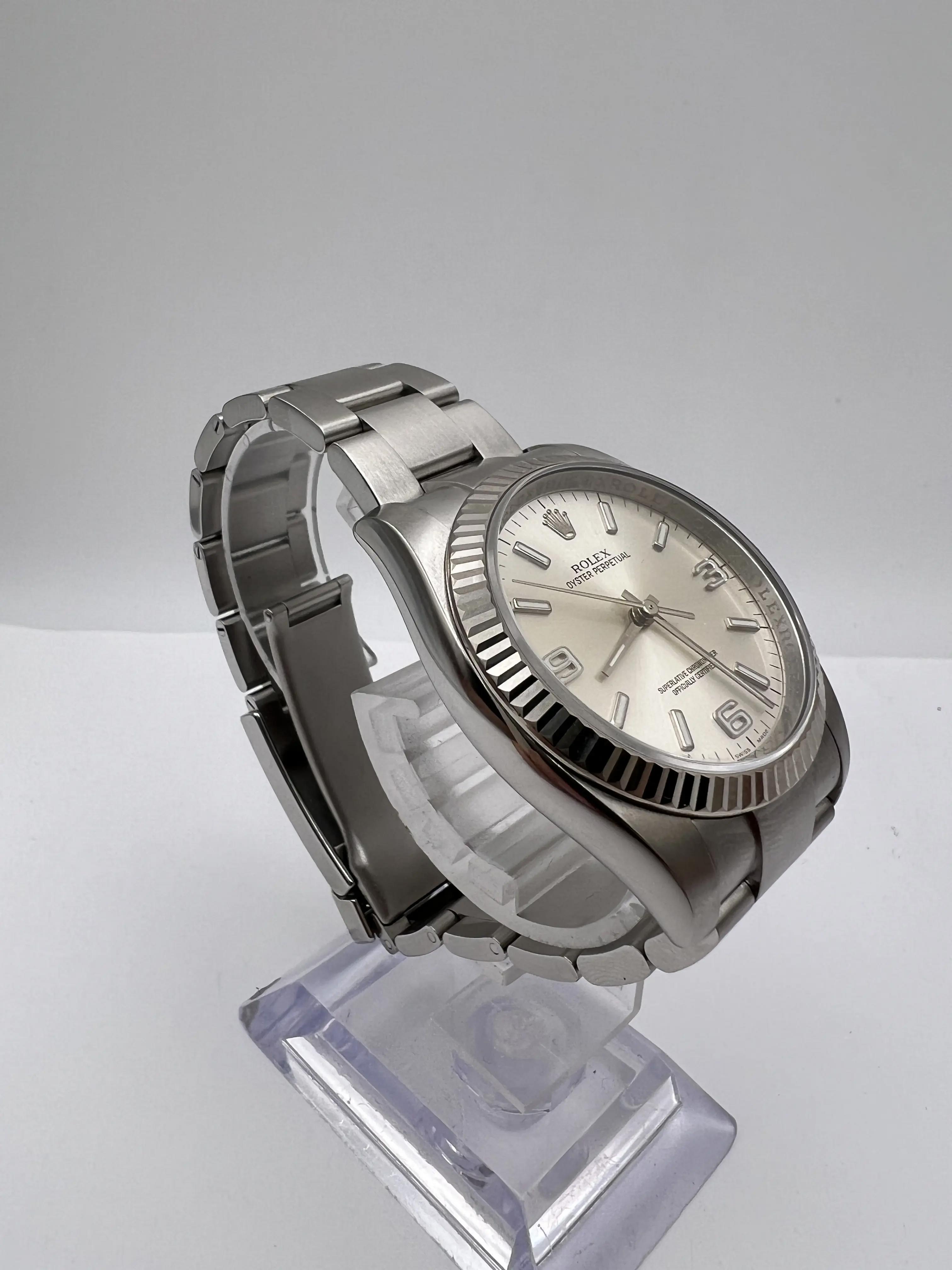 Rolex Oyster Perpetual 36mm 116034 18K Fluted Bezel Silver Arabic