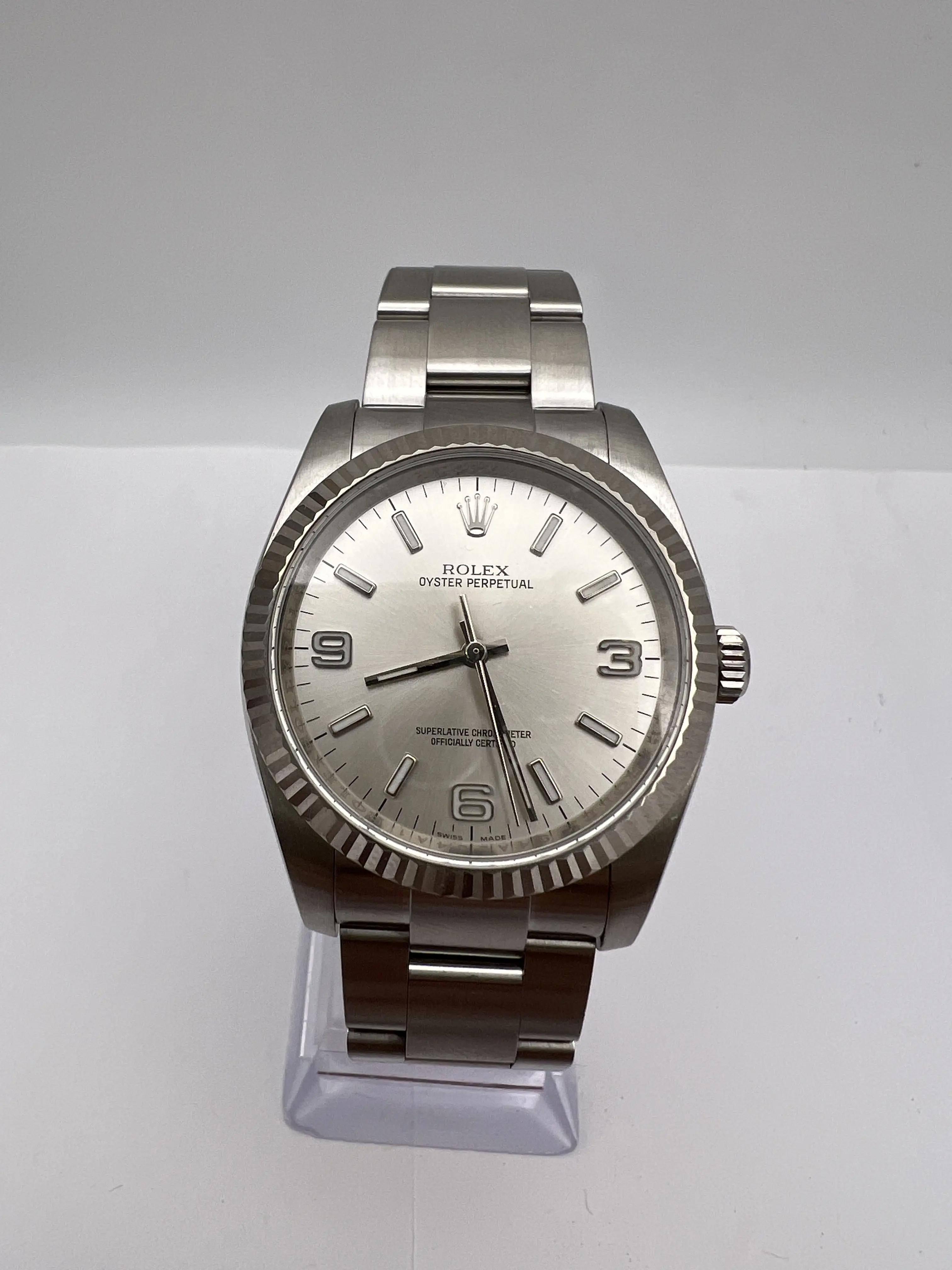 todayfulリップストップ36 Rolex Oyster Perpetual 36mm 116034 18K Fluted Bezel Silver Arabic