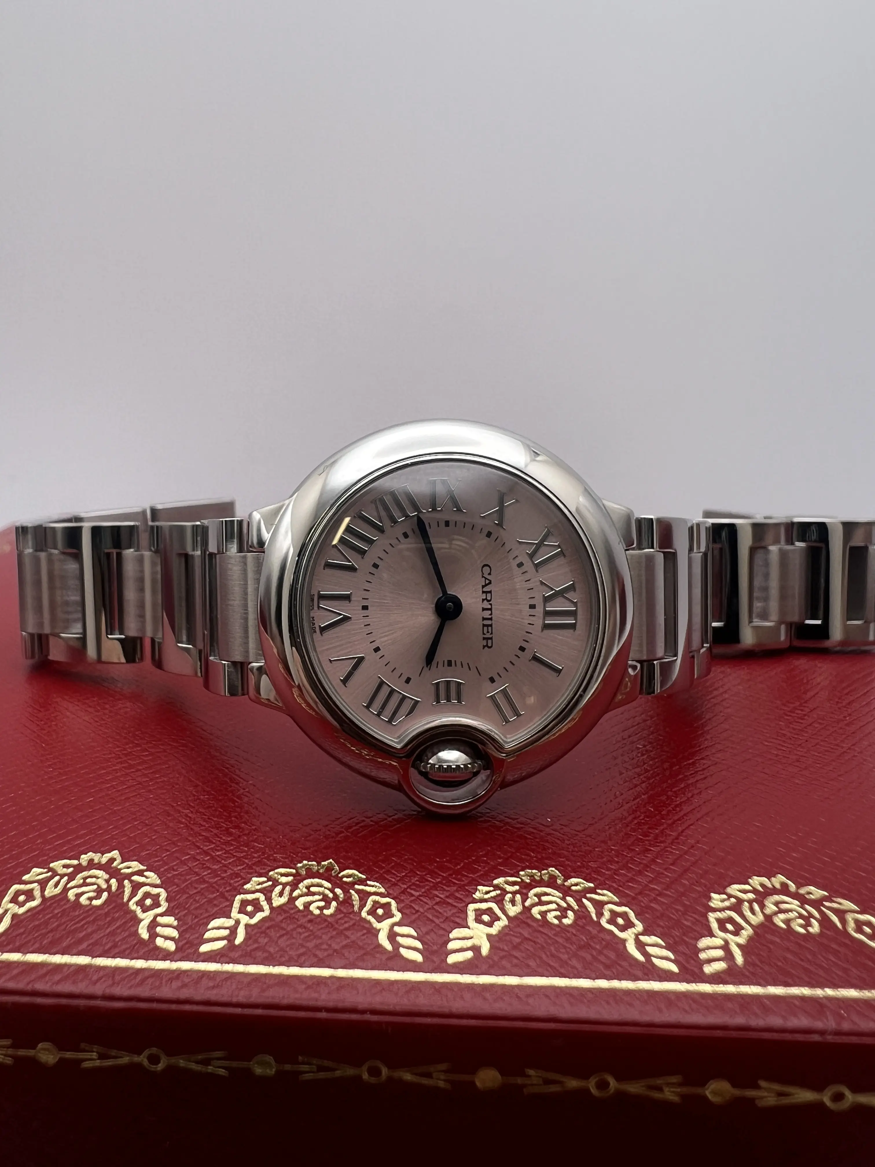 Cartier Ballon Bleu 28mm Pink Dial Box Papers Steel Quartz