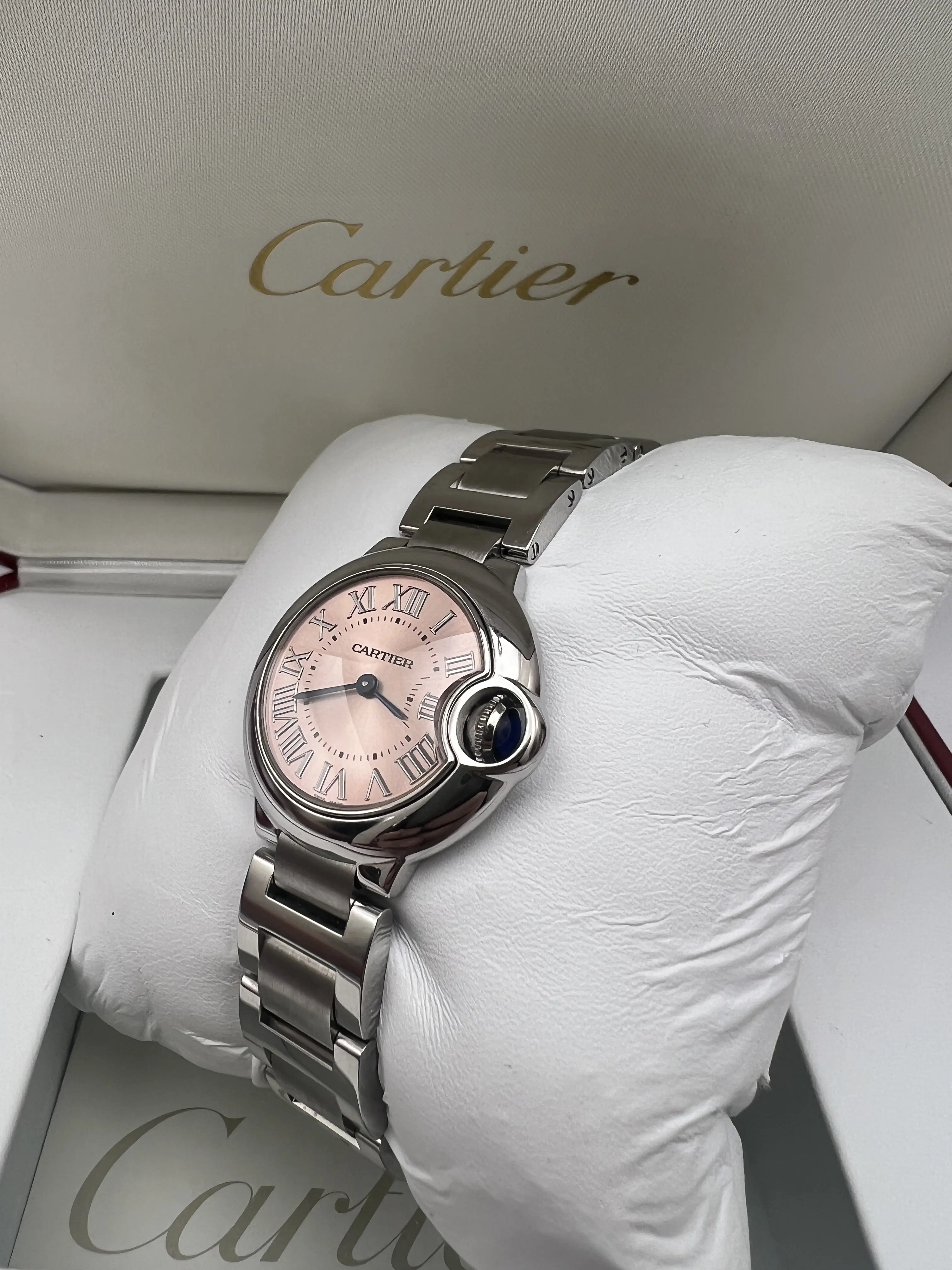 Cartier Ballon Bleu 28mm Pink Dial Box Papers Steel Quartz