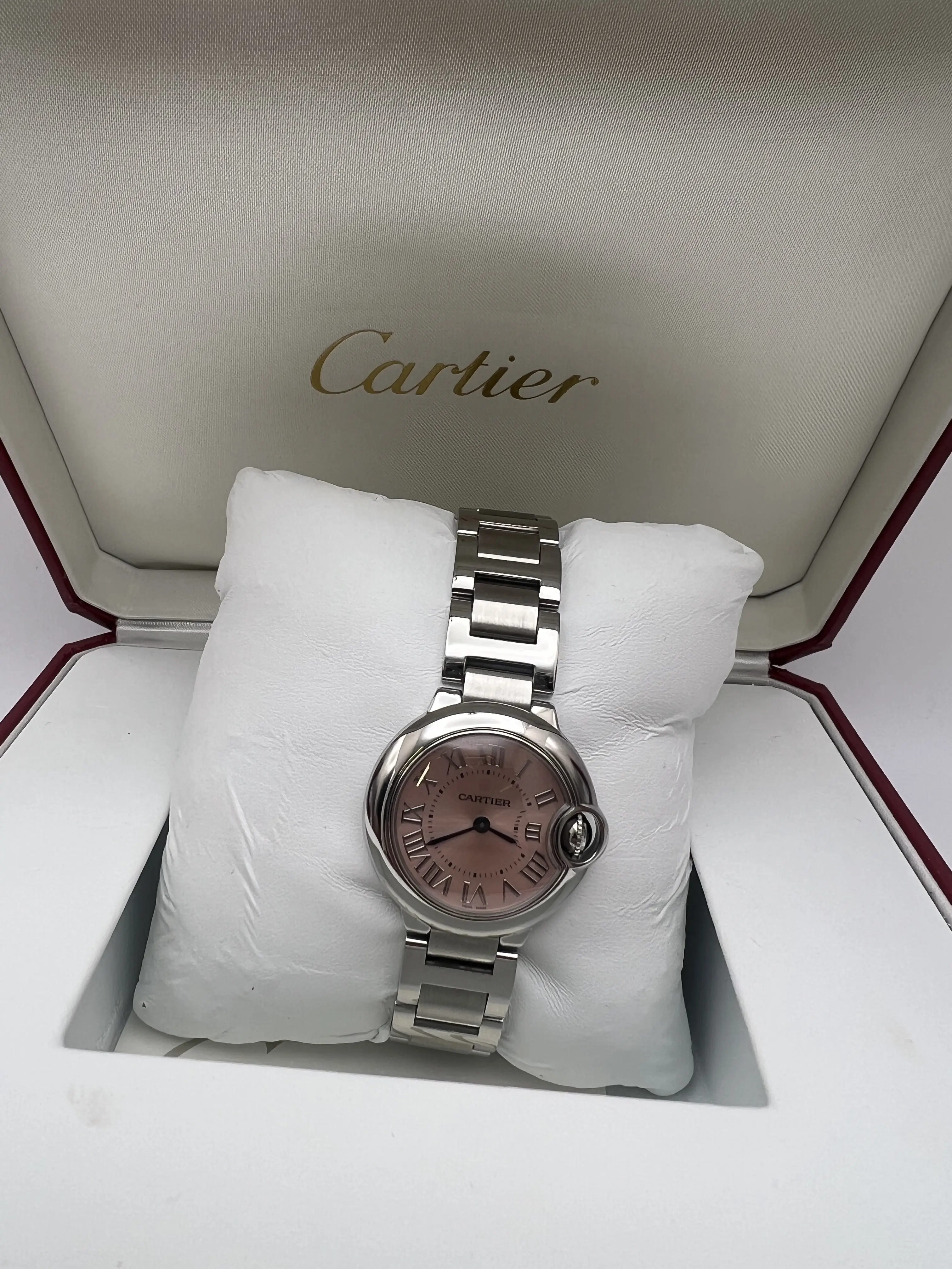 Cartier Ballon Bleu 28mm Pink Dial Box Papers Steel Quartz
