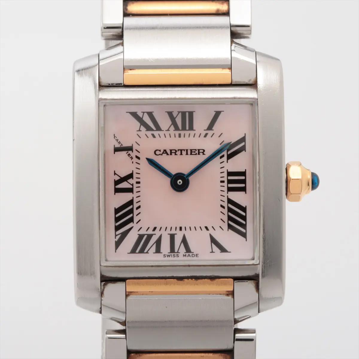 ひ*と様 Cartier タンク レディース18K electroprated Cartier Tank Francaise Small 18K Two Tone Rose Pink MOP Dial Box