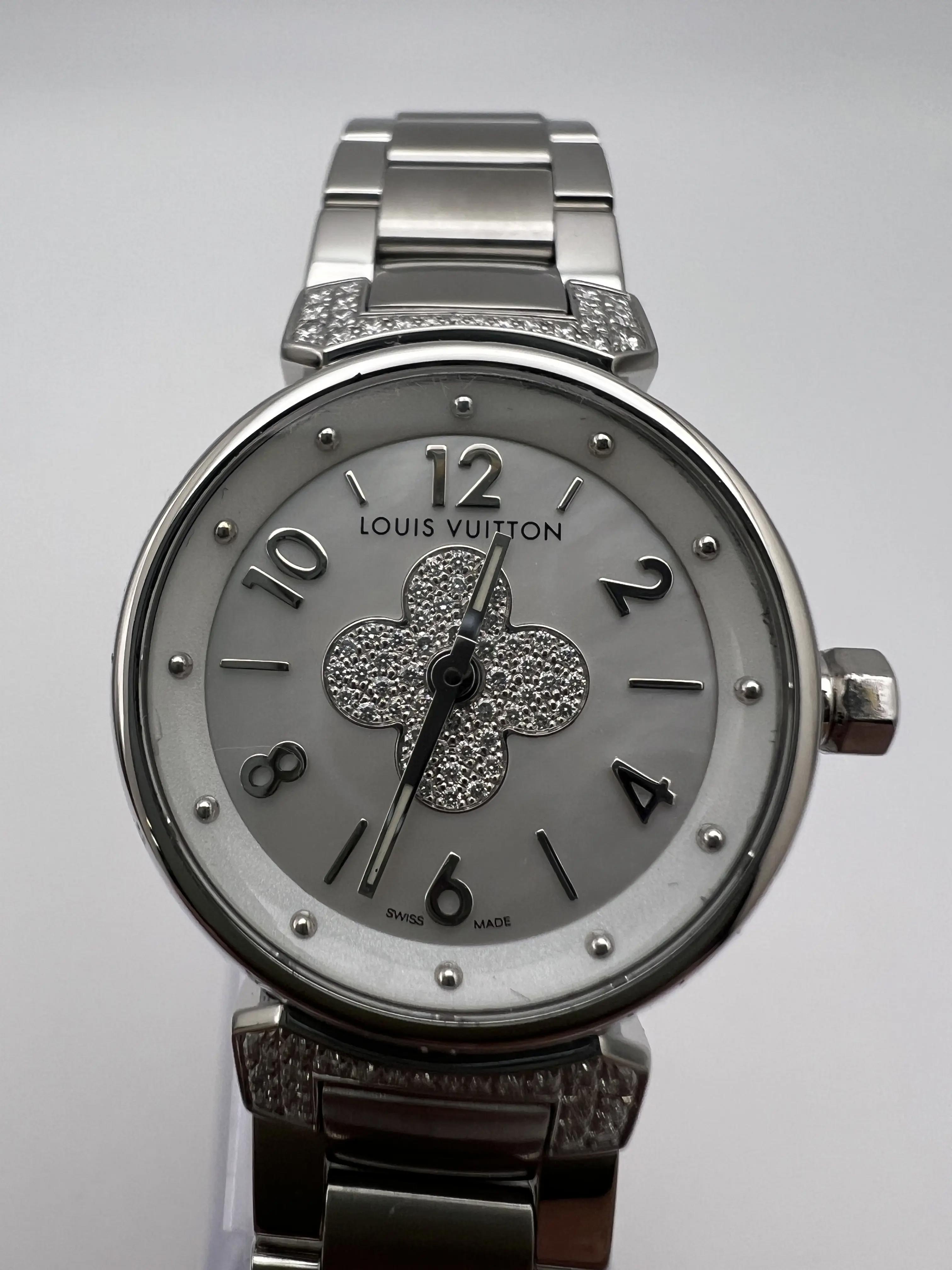 Louis Vuitton Tambour Forever 28mm Q121P Silver MOP Dial & Diamond