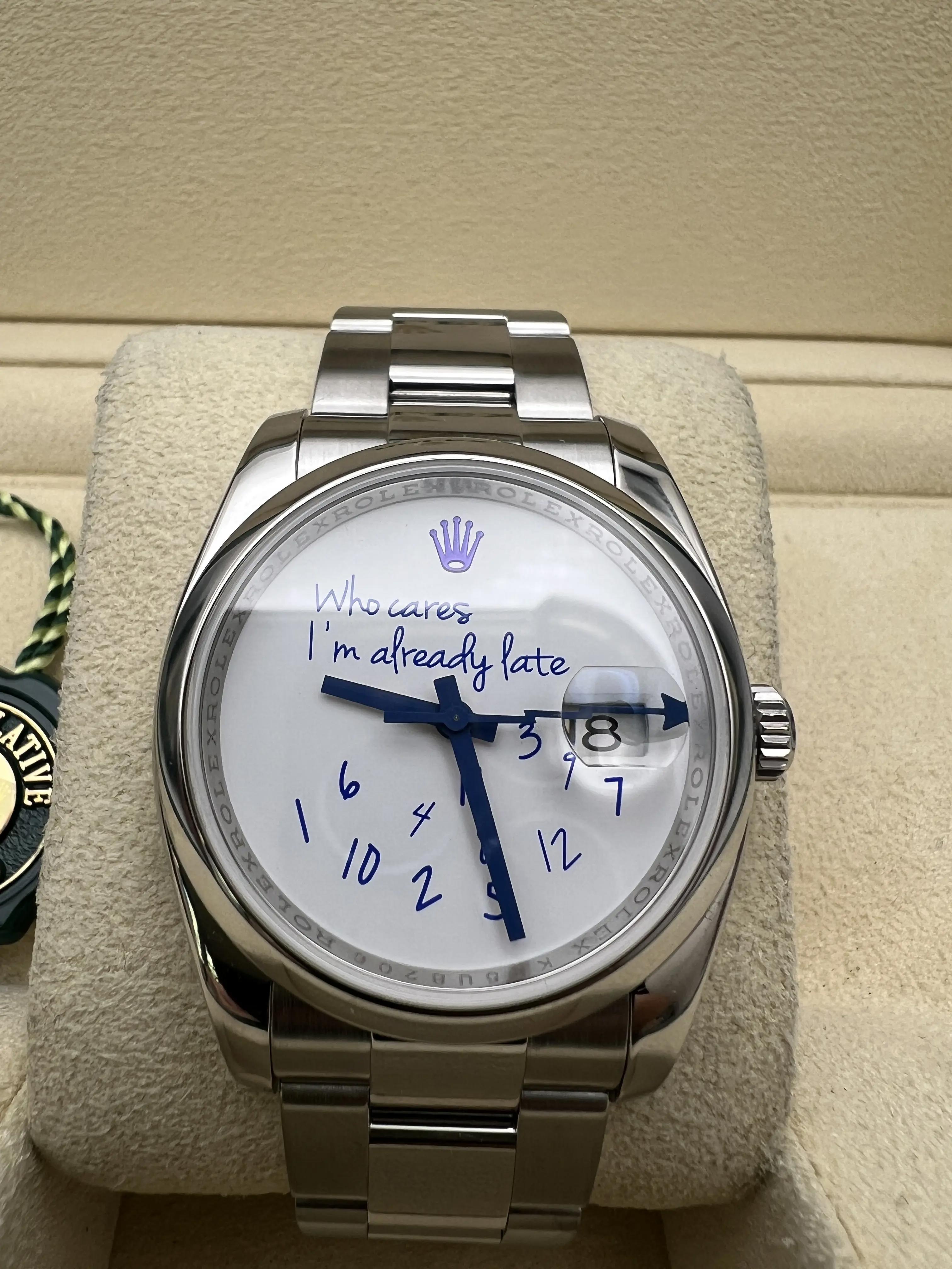 Rolex Datejust 36mm 116200 Custom Who Cares I'm Already Late Blue